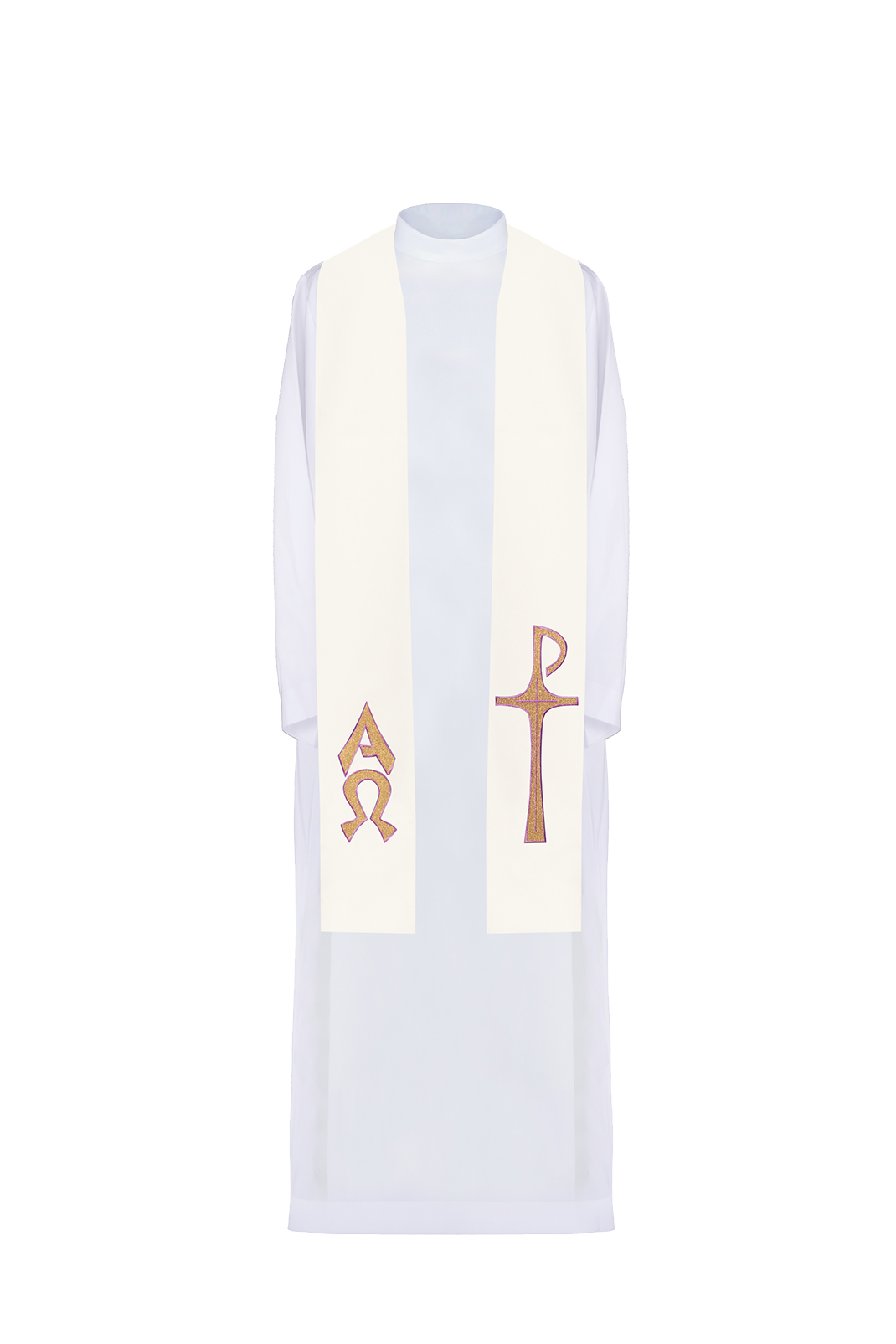 Alpha and Omega ecru embroidered priest's stole