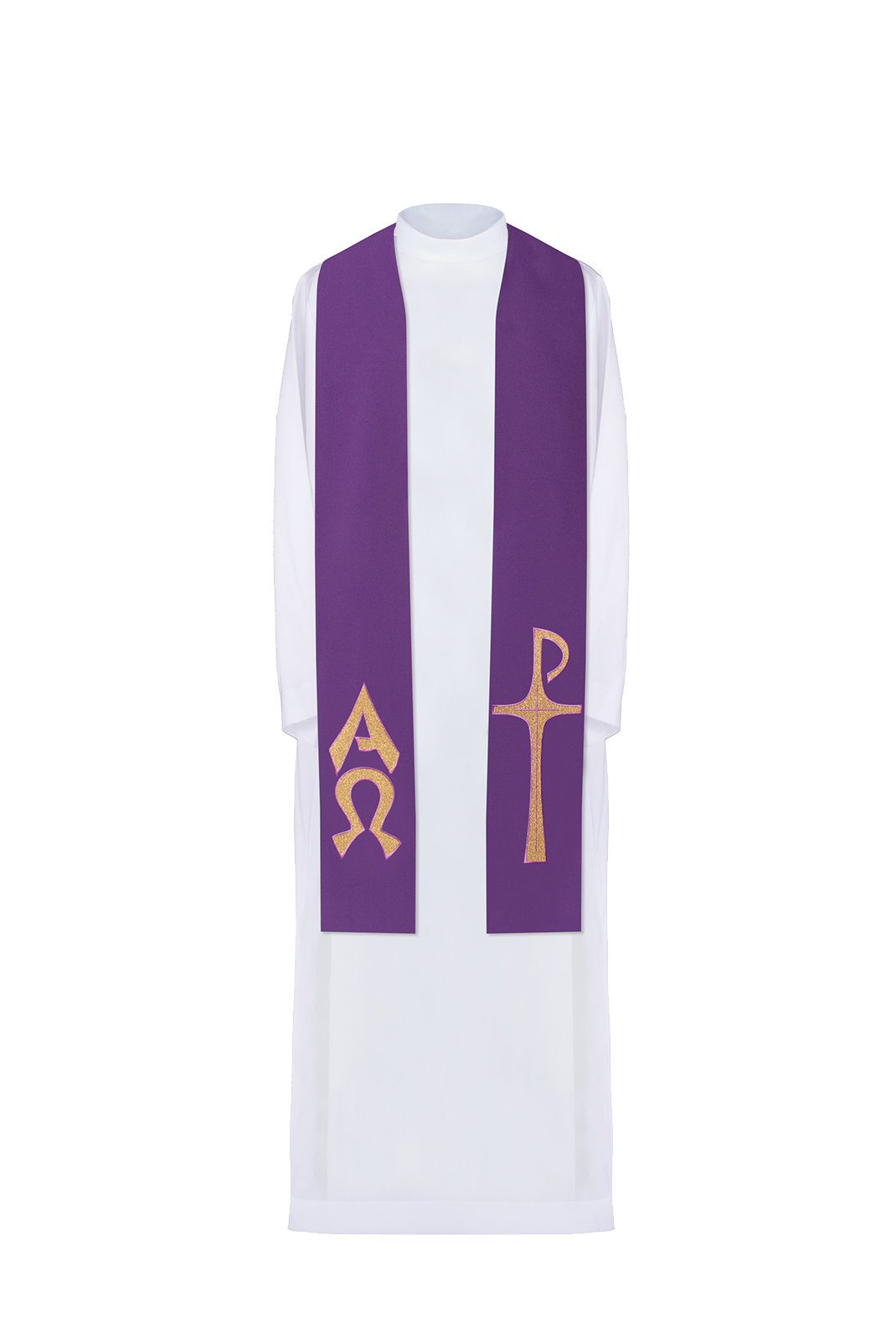 Alpha and Omega embroidered priest's stole Purple