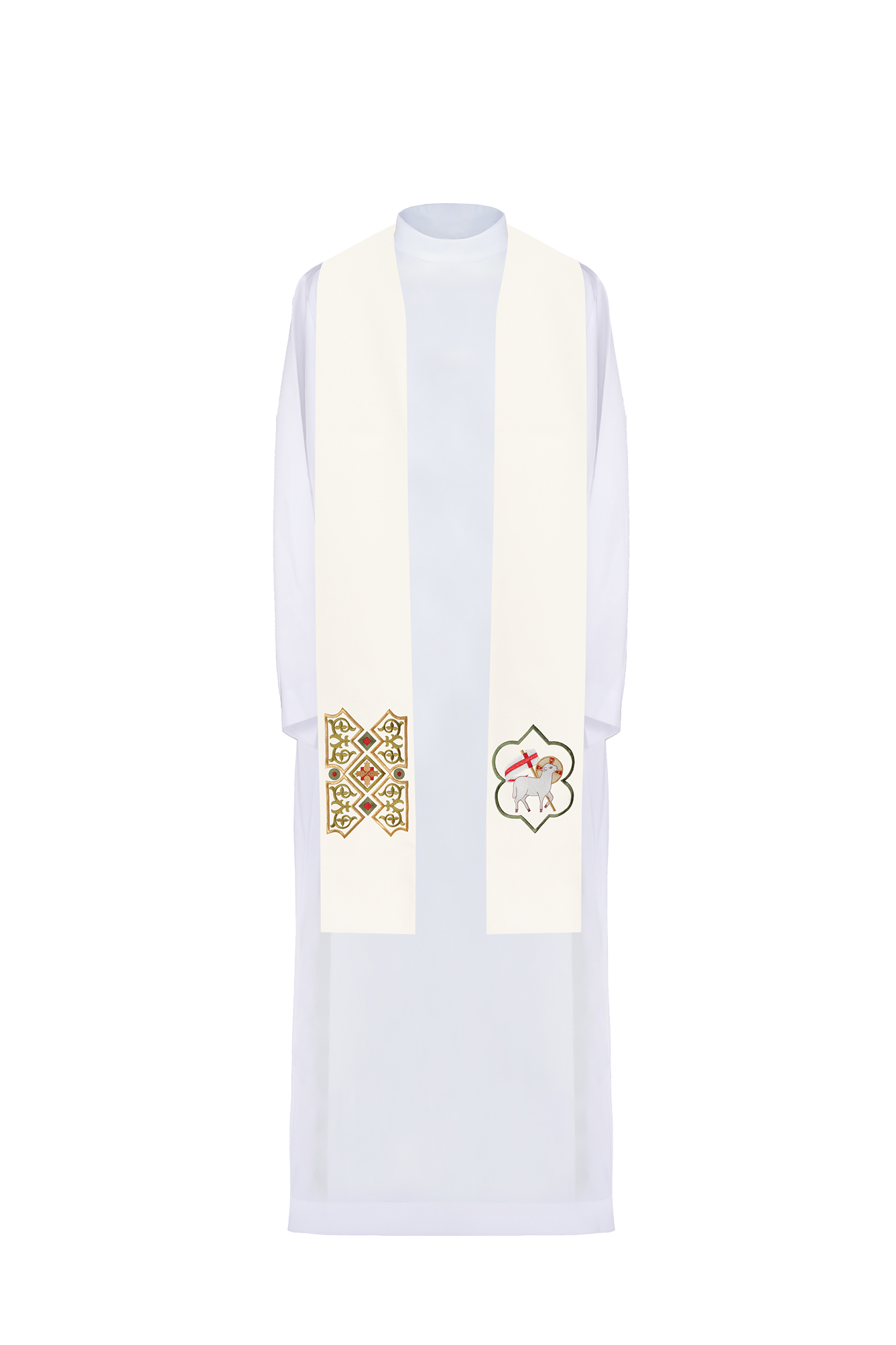 Embroidered Lamb ecru priest's stole