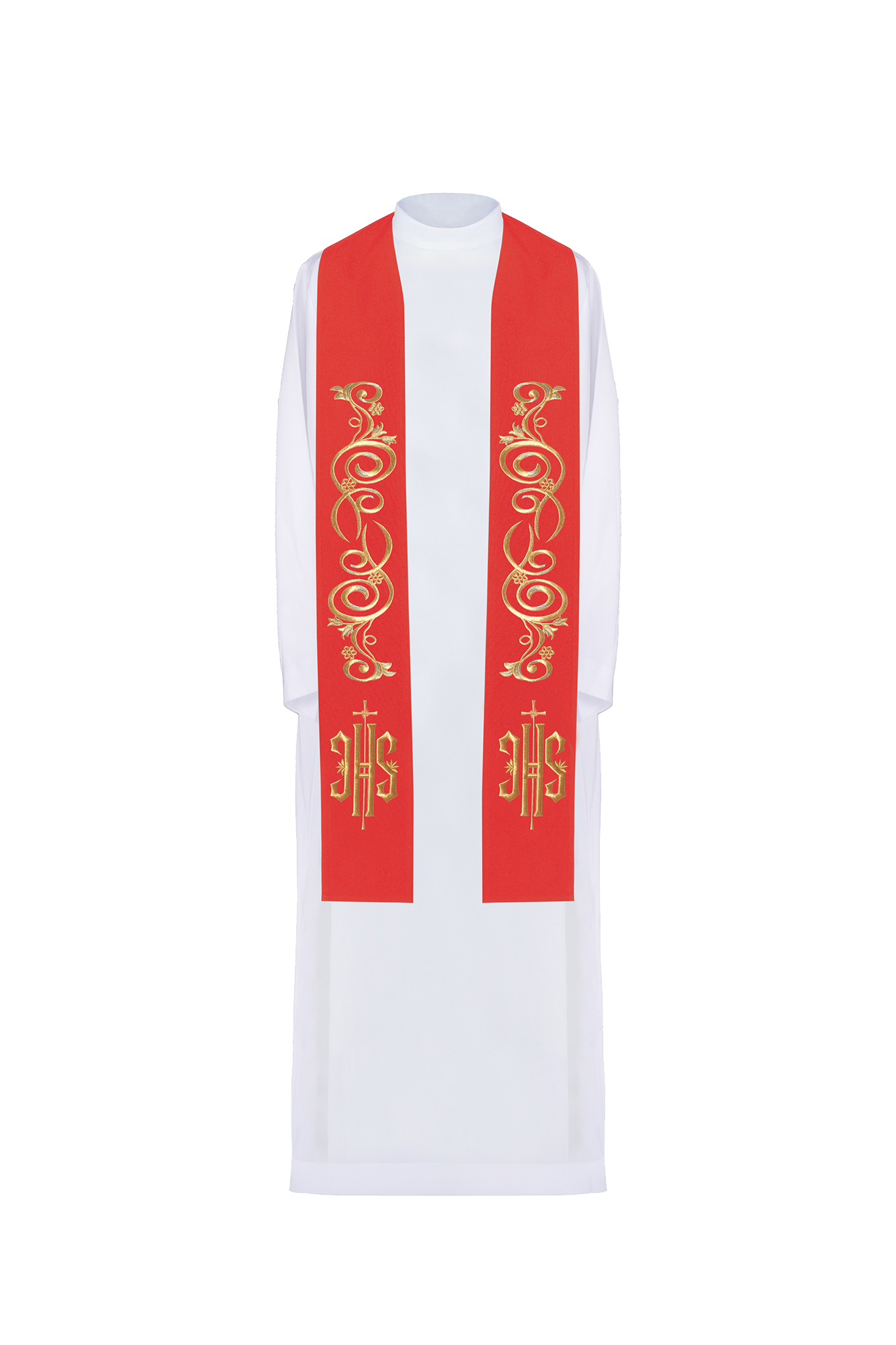 Embroidered priest's stole IHS Red