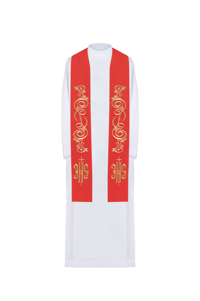 Embroidered priest's stole IHS Red