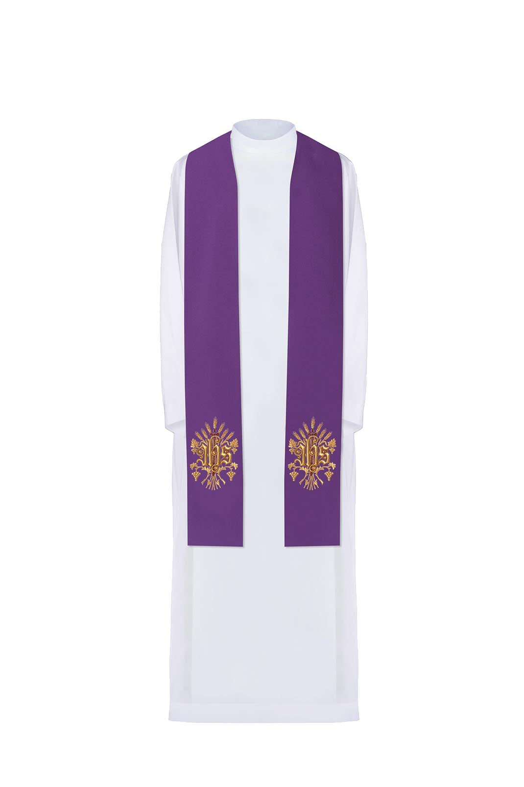 Embroidered priest's stole IHS Purple