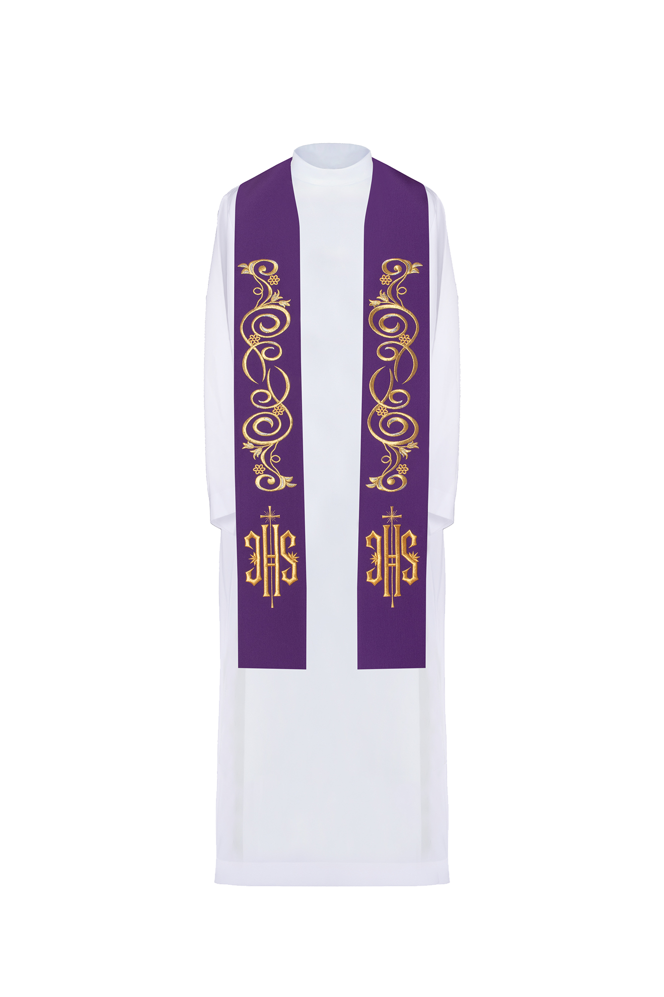 Embroidered priest's stole IHS Purple