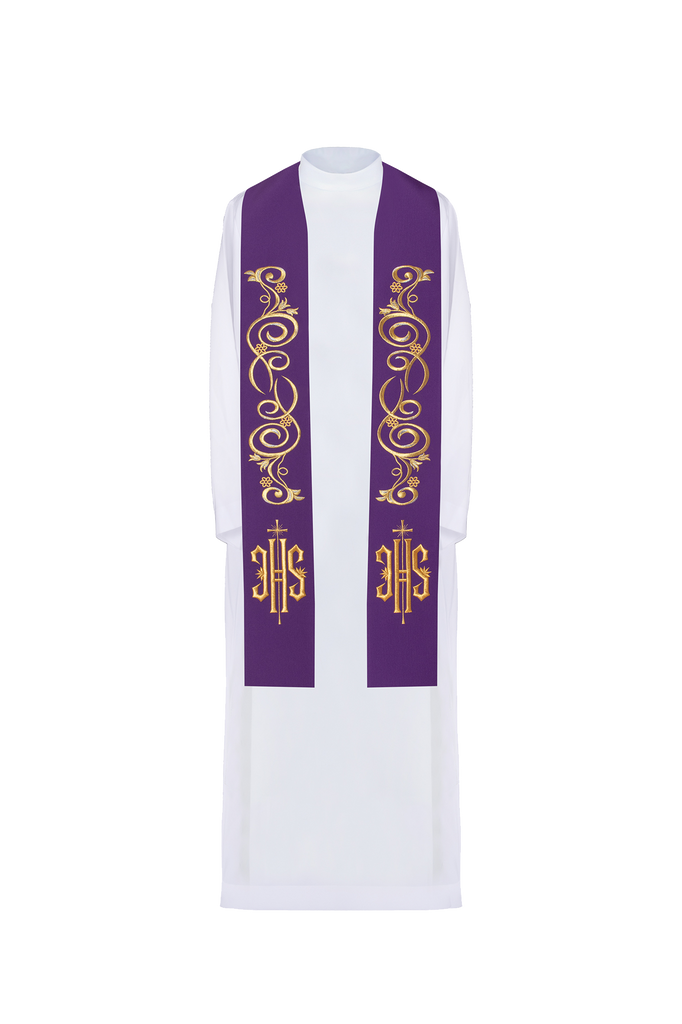 Embroidered priest's stole IHS Purple