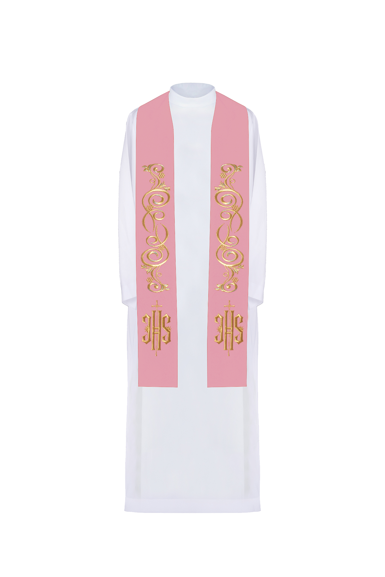 Embroidered priest's stole IHS Pink