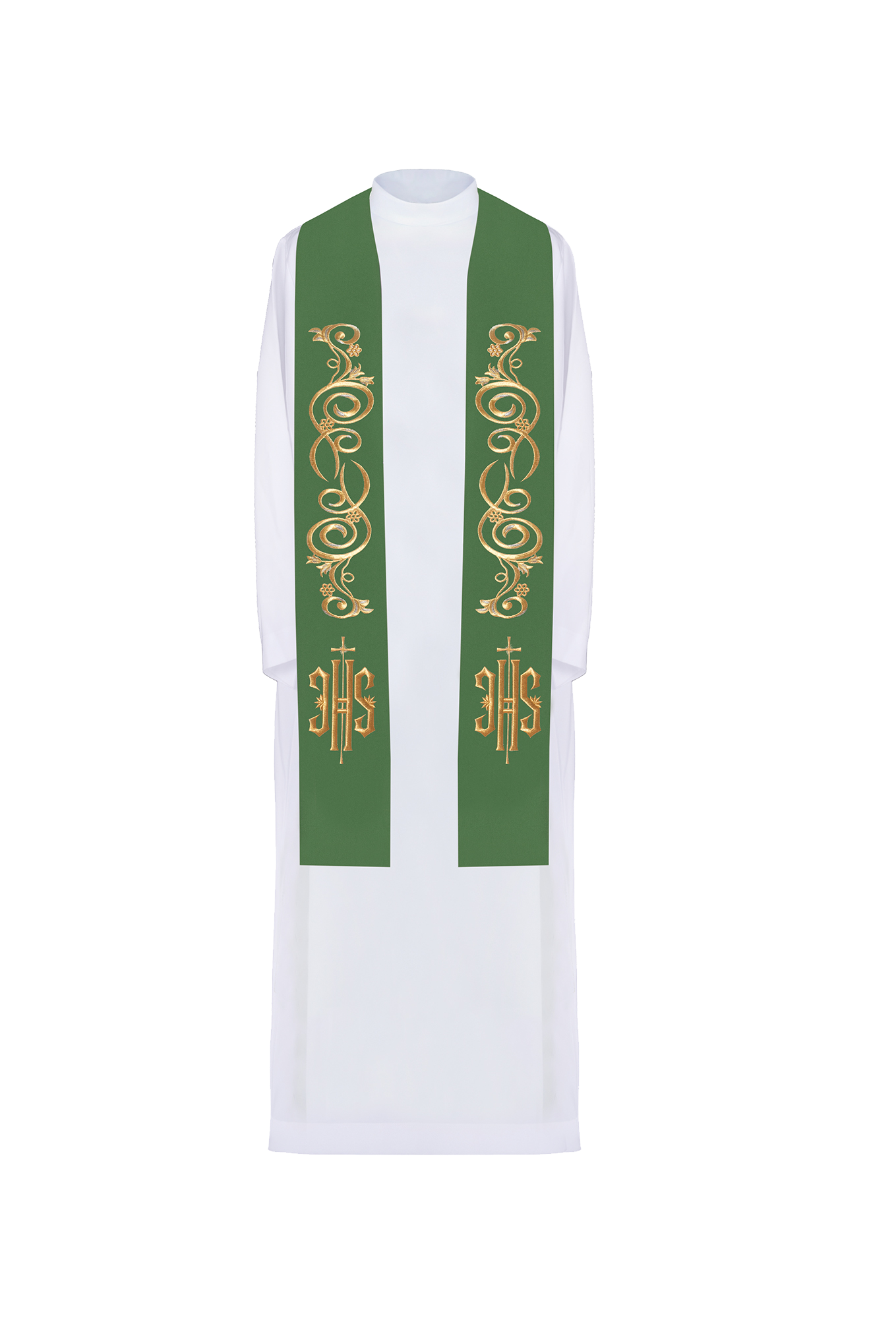 Embroidered priest's stole IHS Green