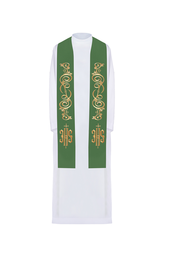 Embroidered priest's stole IHS Green