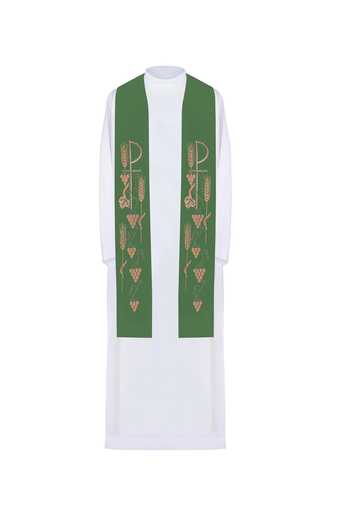 Priest's stole embroidered cross with grapes Green