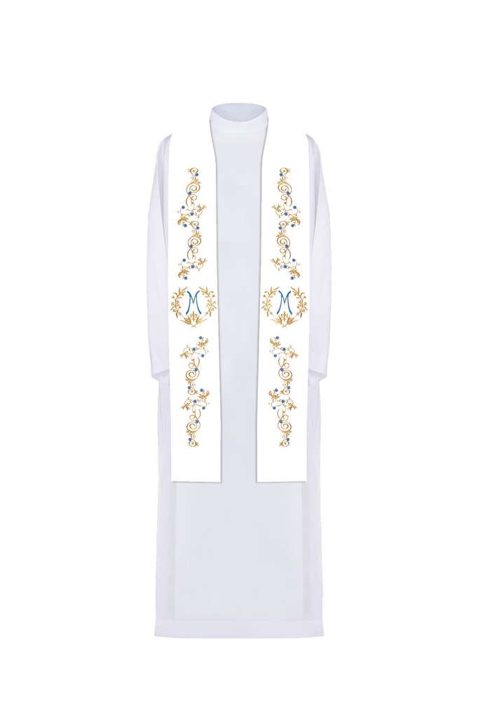 Embroidered Marian priest's stole White