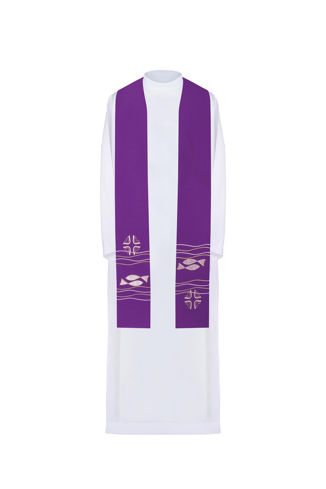 Embroidered priest's stole Fish Purple