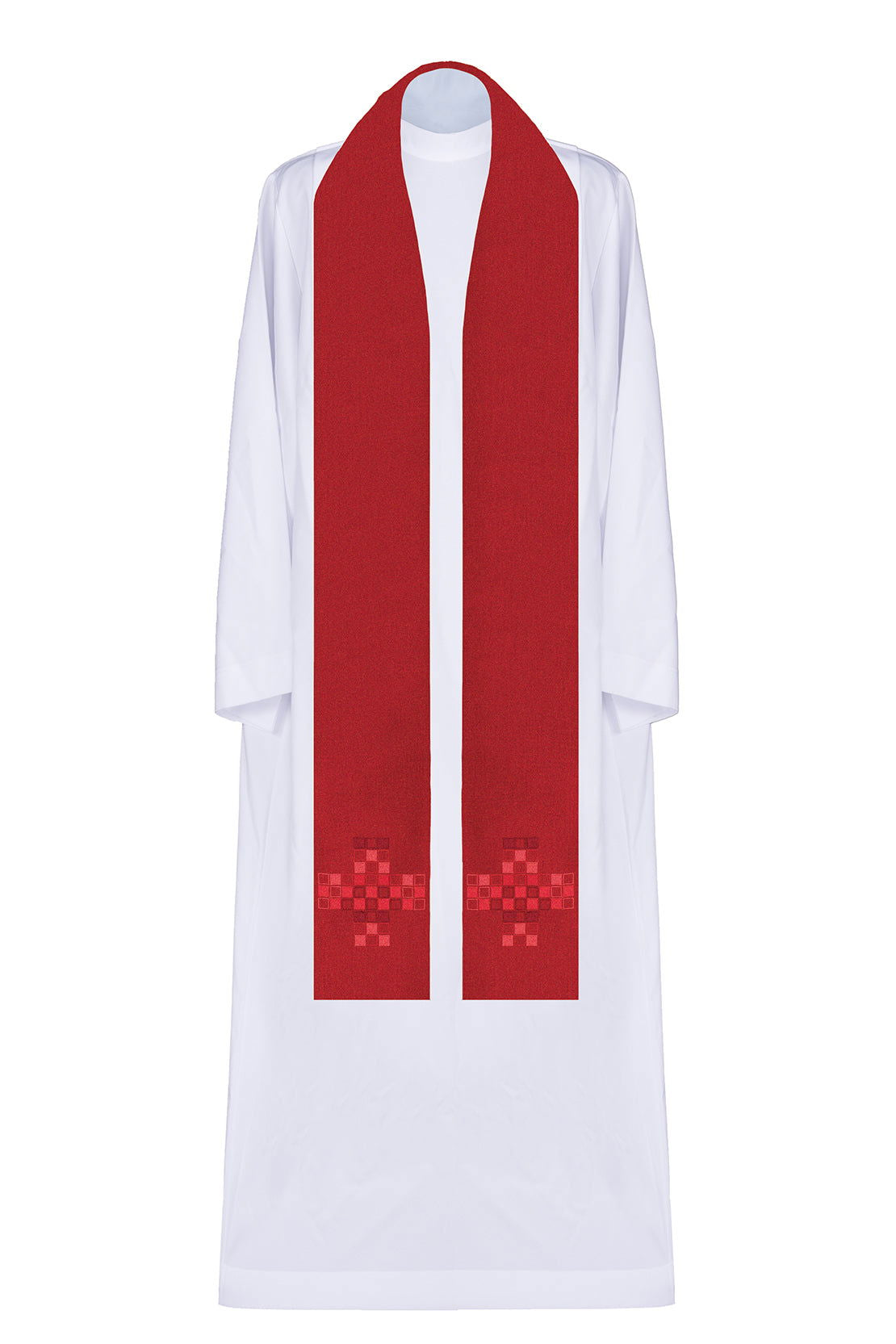 Priest's stole in red with mosaic cross