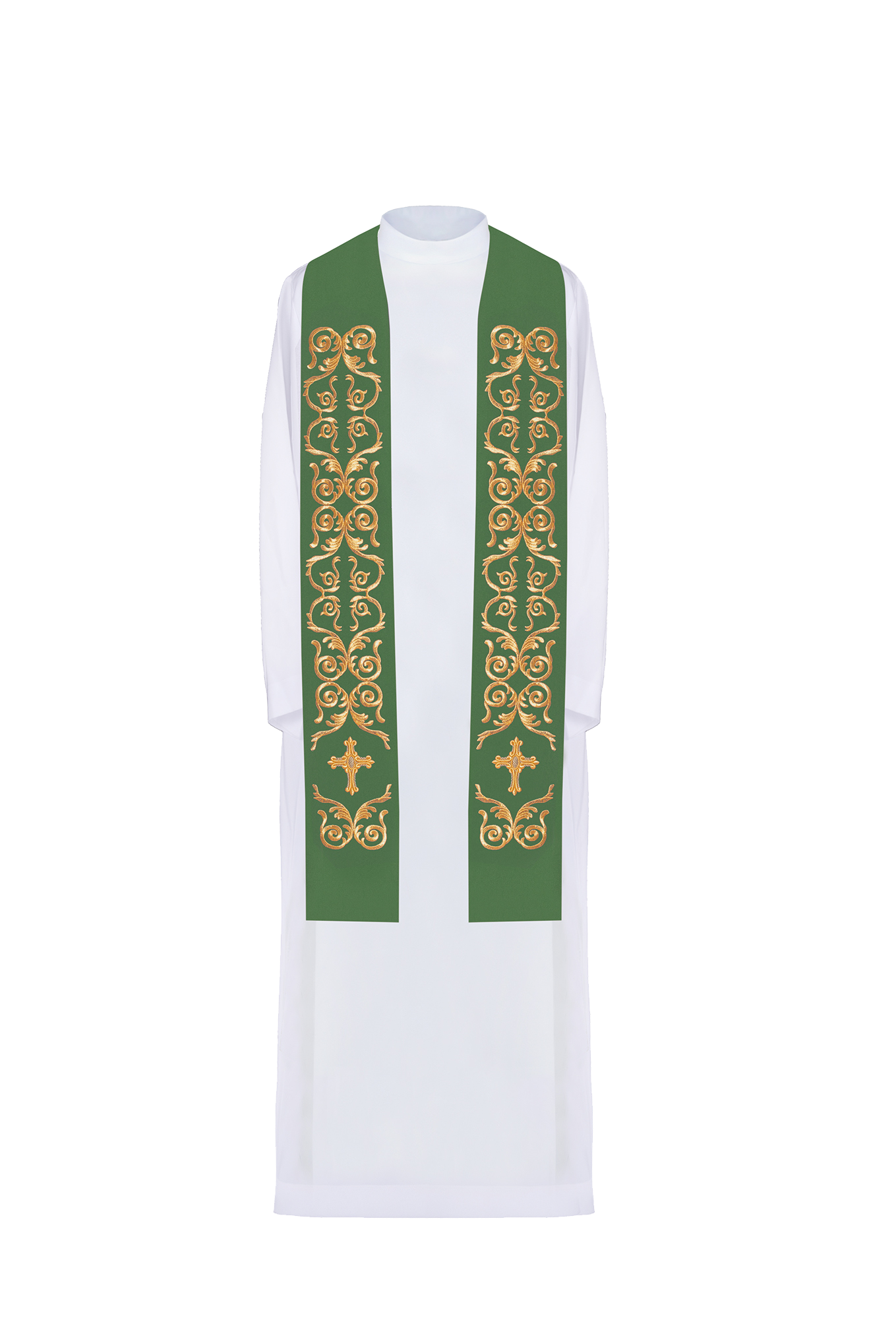 Green priest's stole embroidered cross