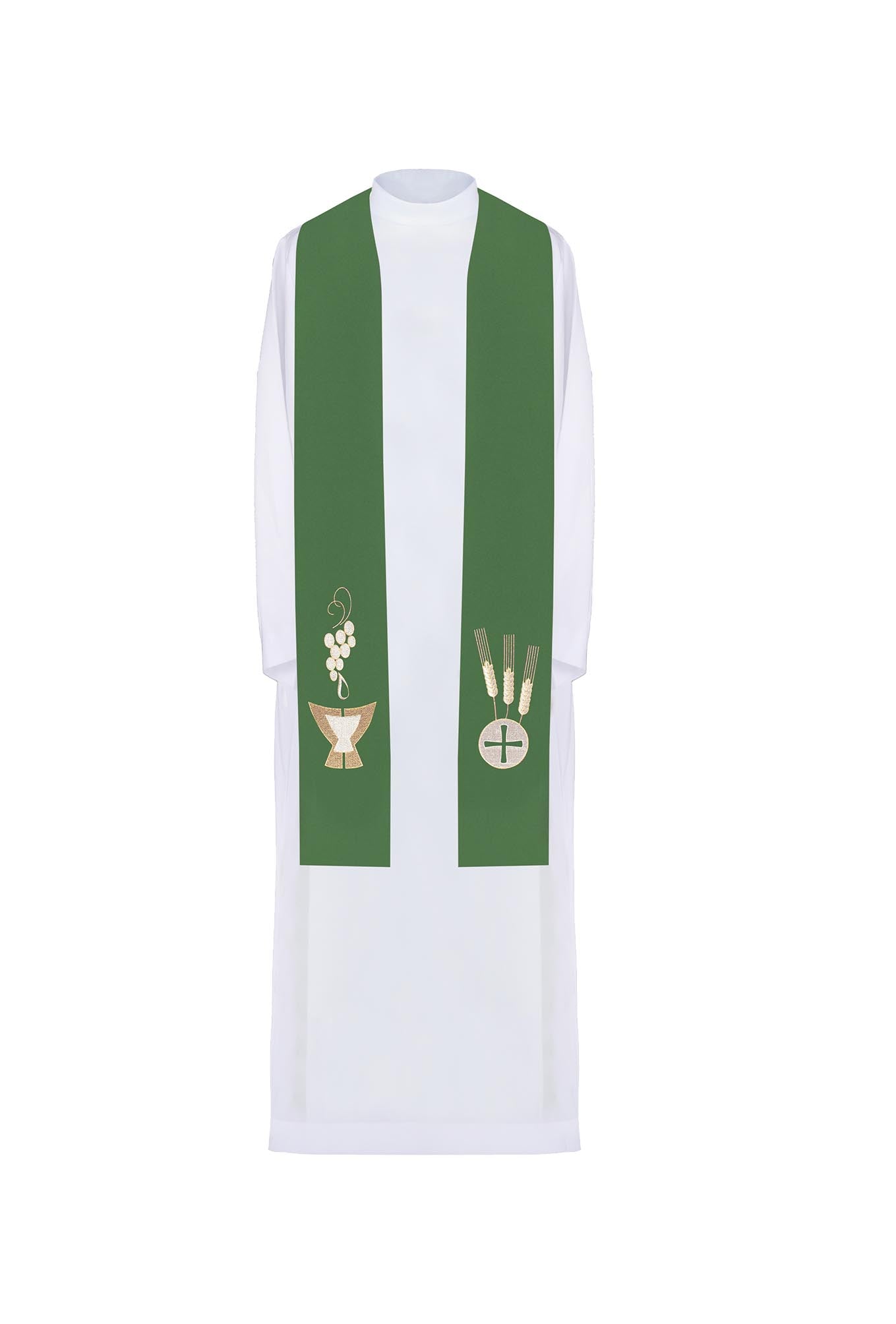 Green priest's stole embroidered Chalice, Ears and Grapes