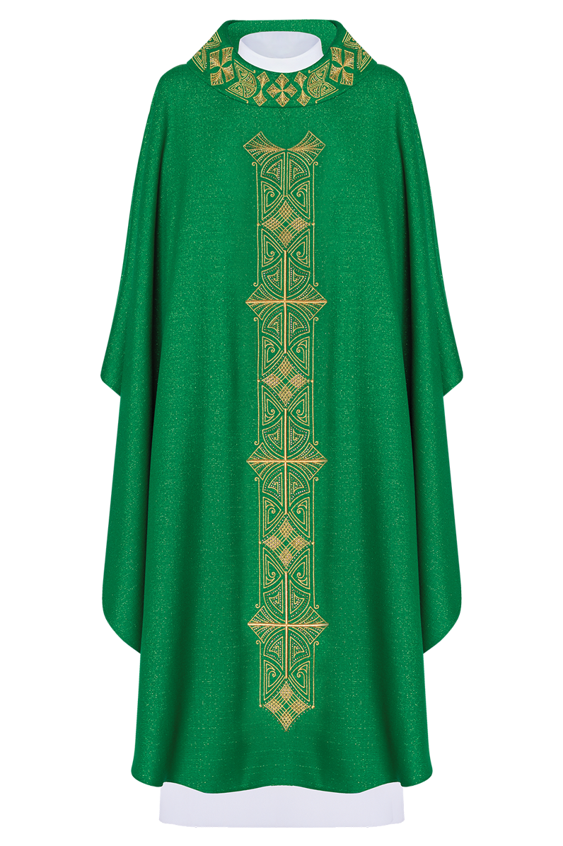 Green chasuble richly embroidered glossy