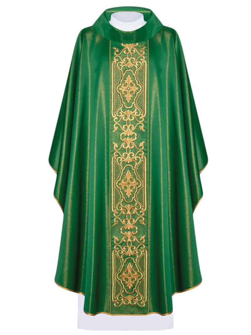 Green chasuble richly embroidered lustre