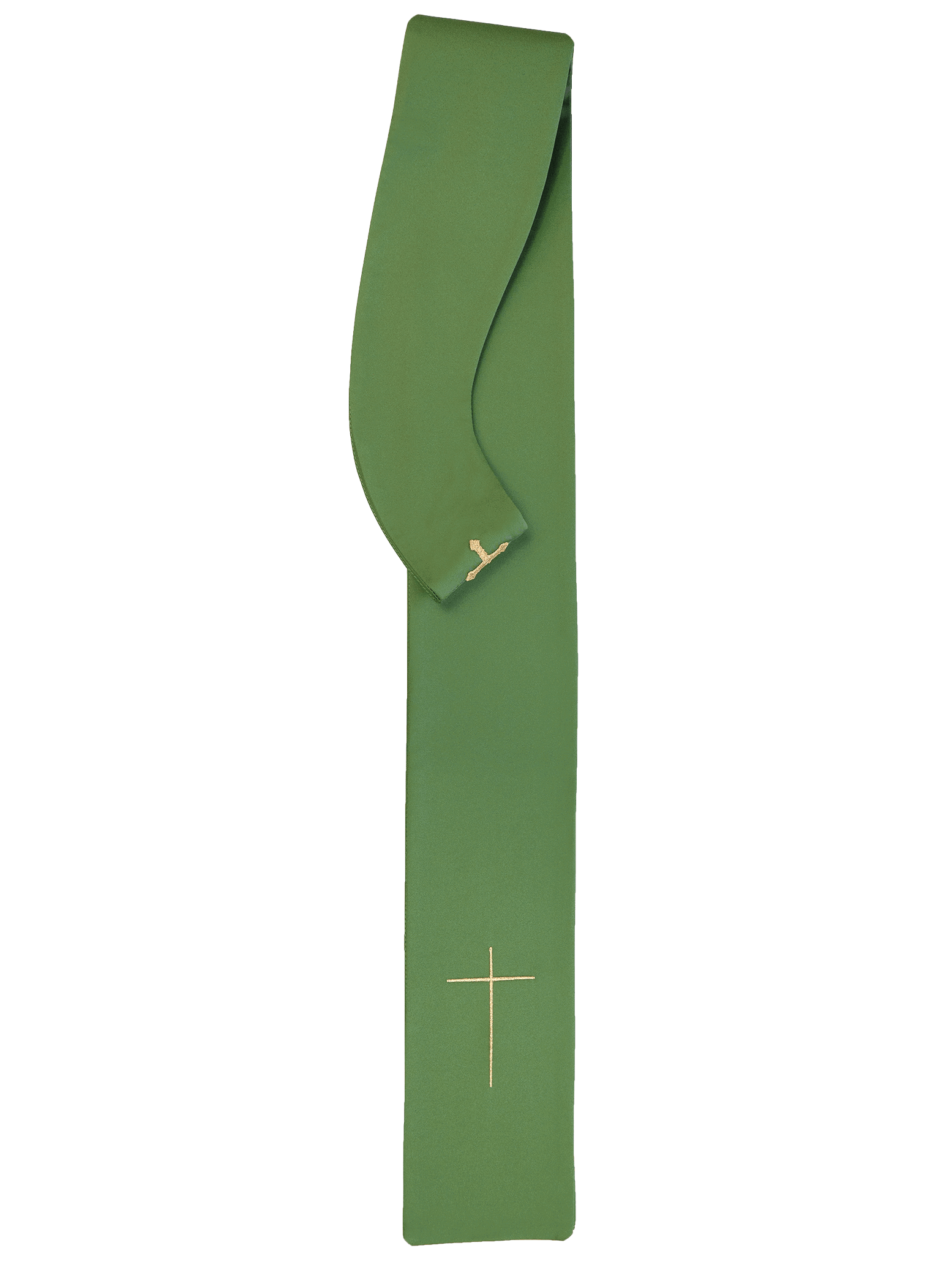 Green liturgical chasuble decorated with gold embroidered belt