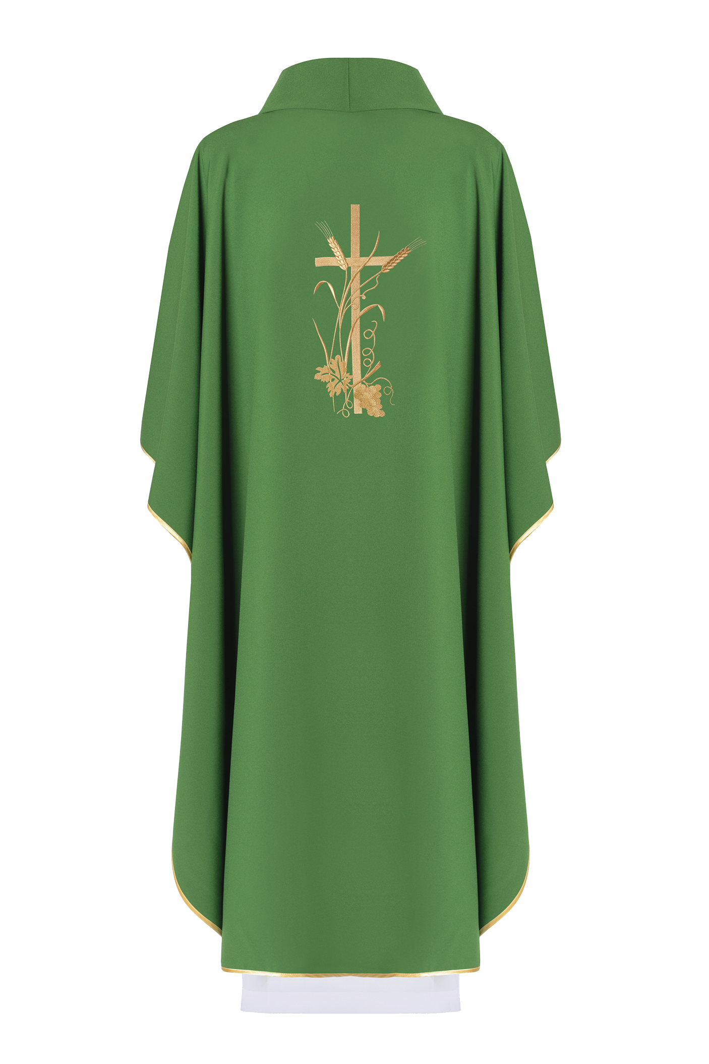 Green chasuble with gold cross embroidery