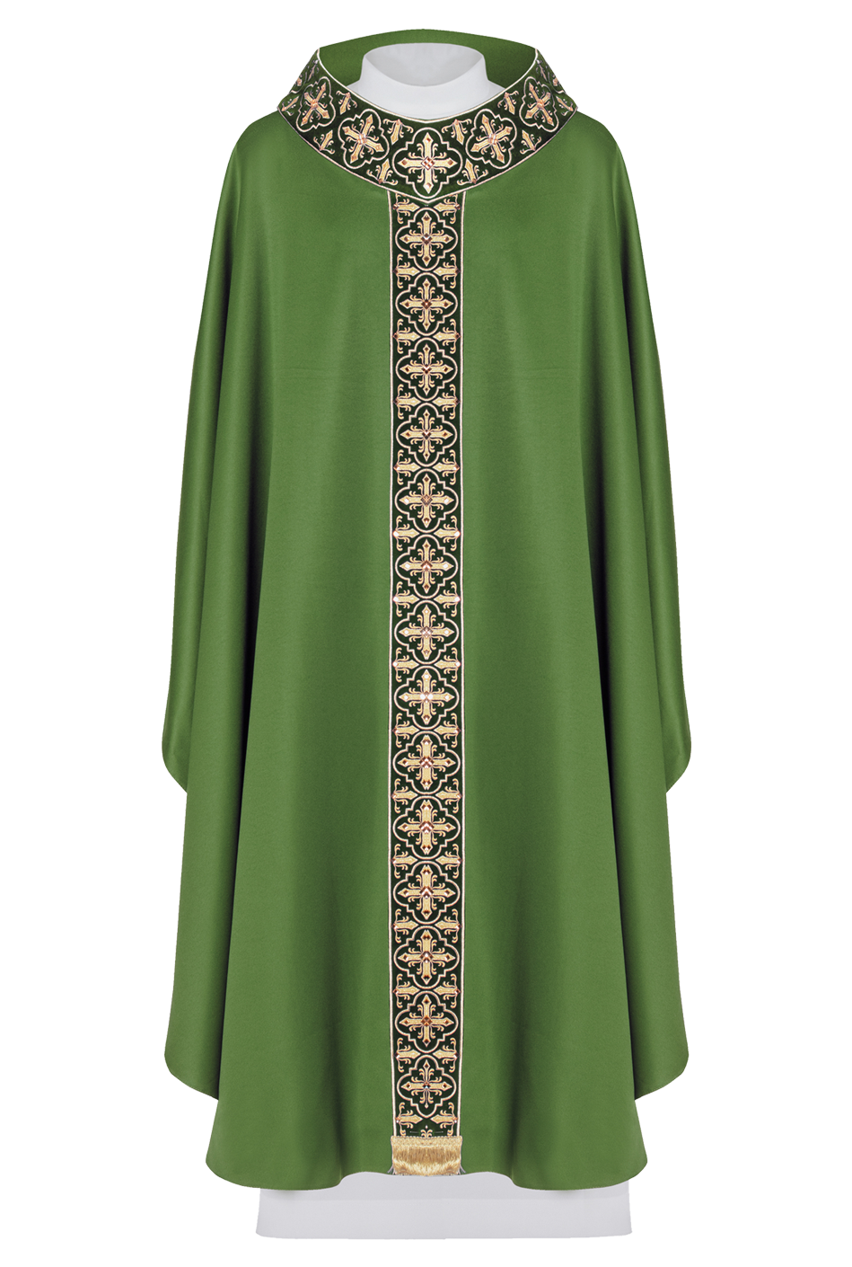 Green chasuble decorated with 500 stones with narrow band