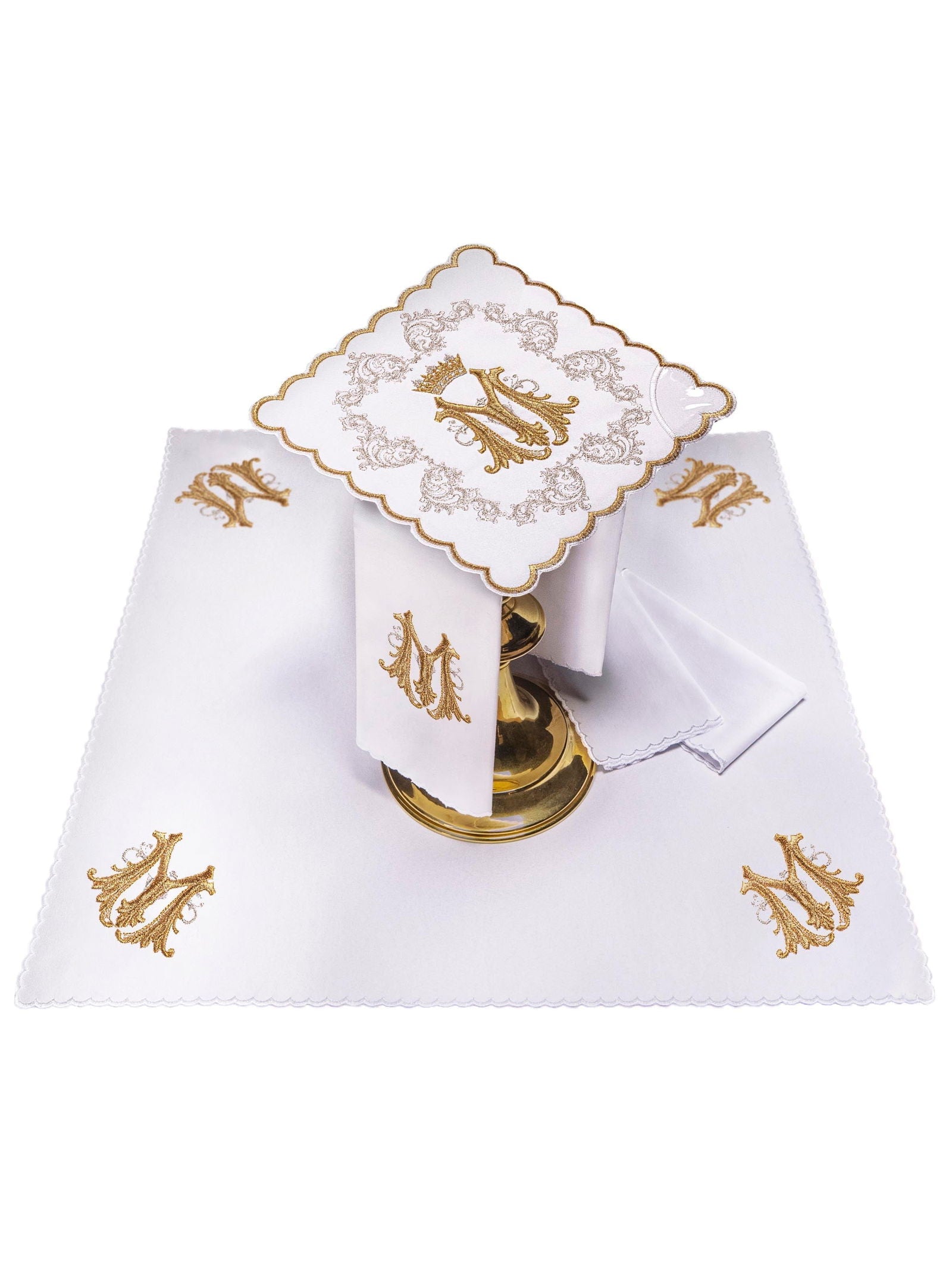 Golden chalice linen with Marian embroidery