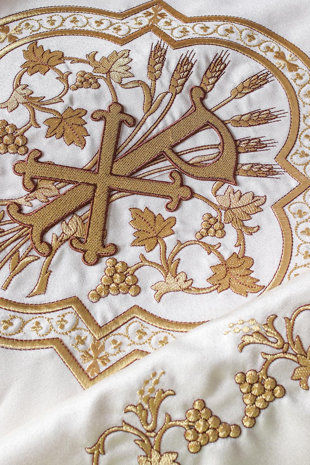 Gold liturgical veil with PX embroidery