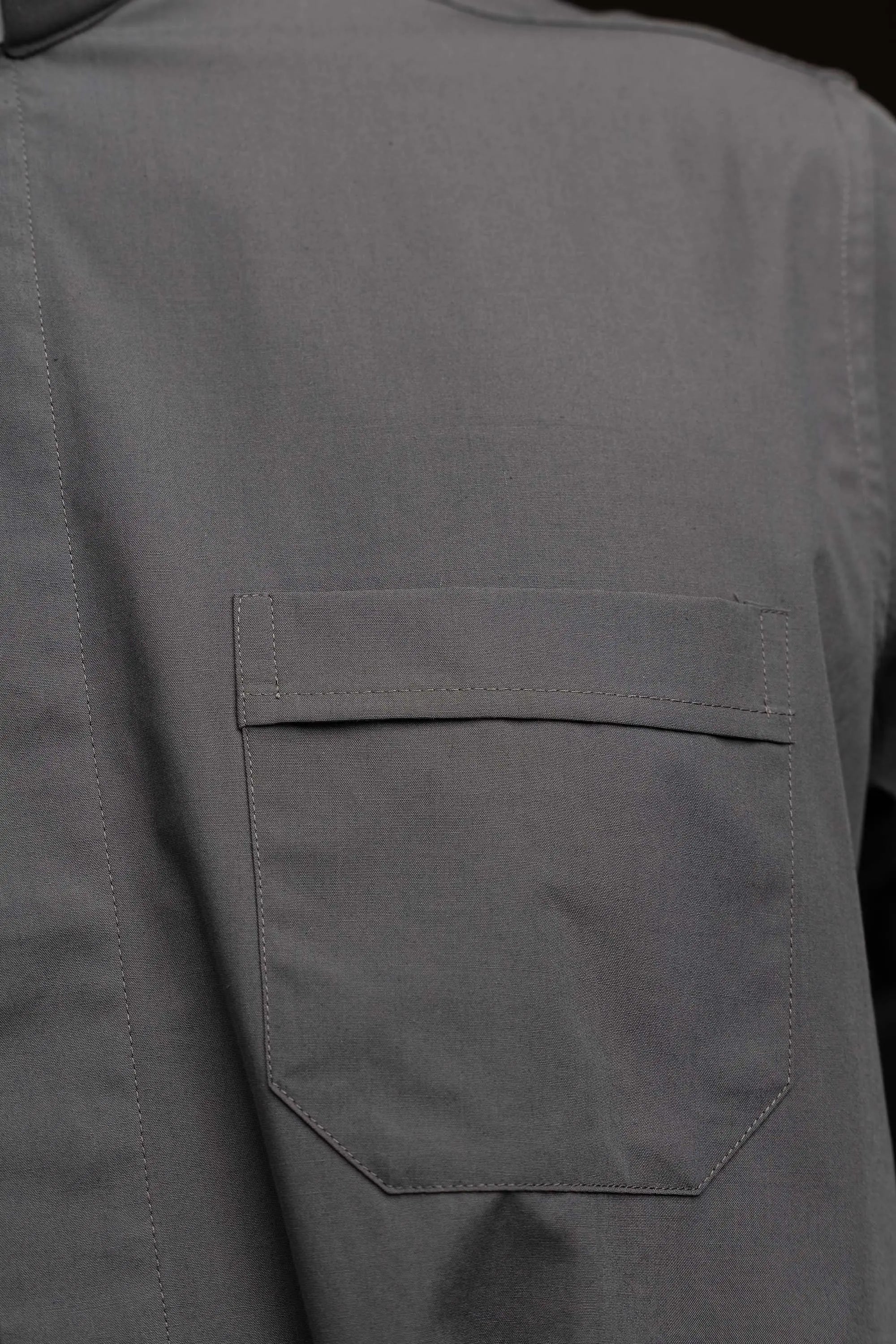 Clergy Shirt Dark Gray Long Sleeve with Collar Tab