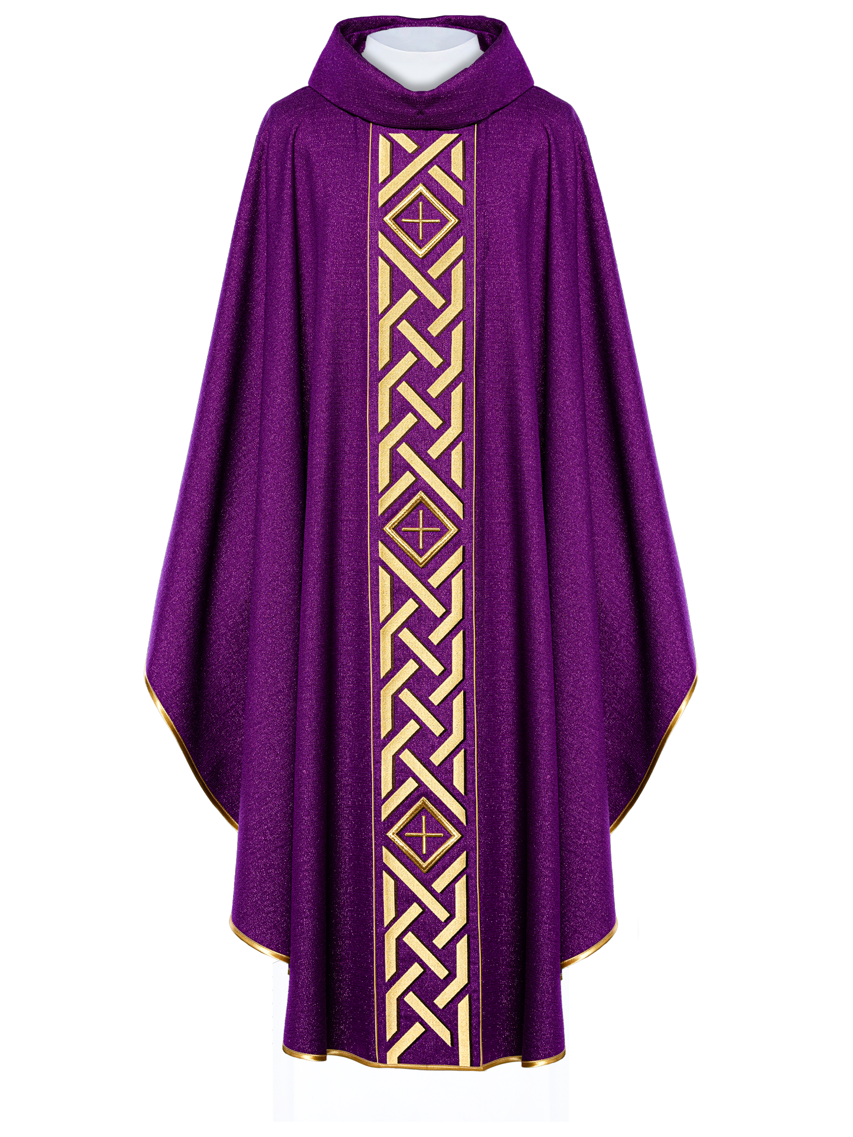 Embroidered Violet Liturgical Chasuble with Cross and Decoration