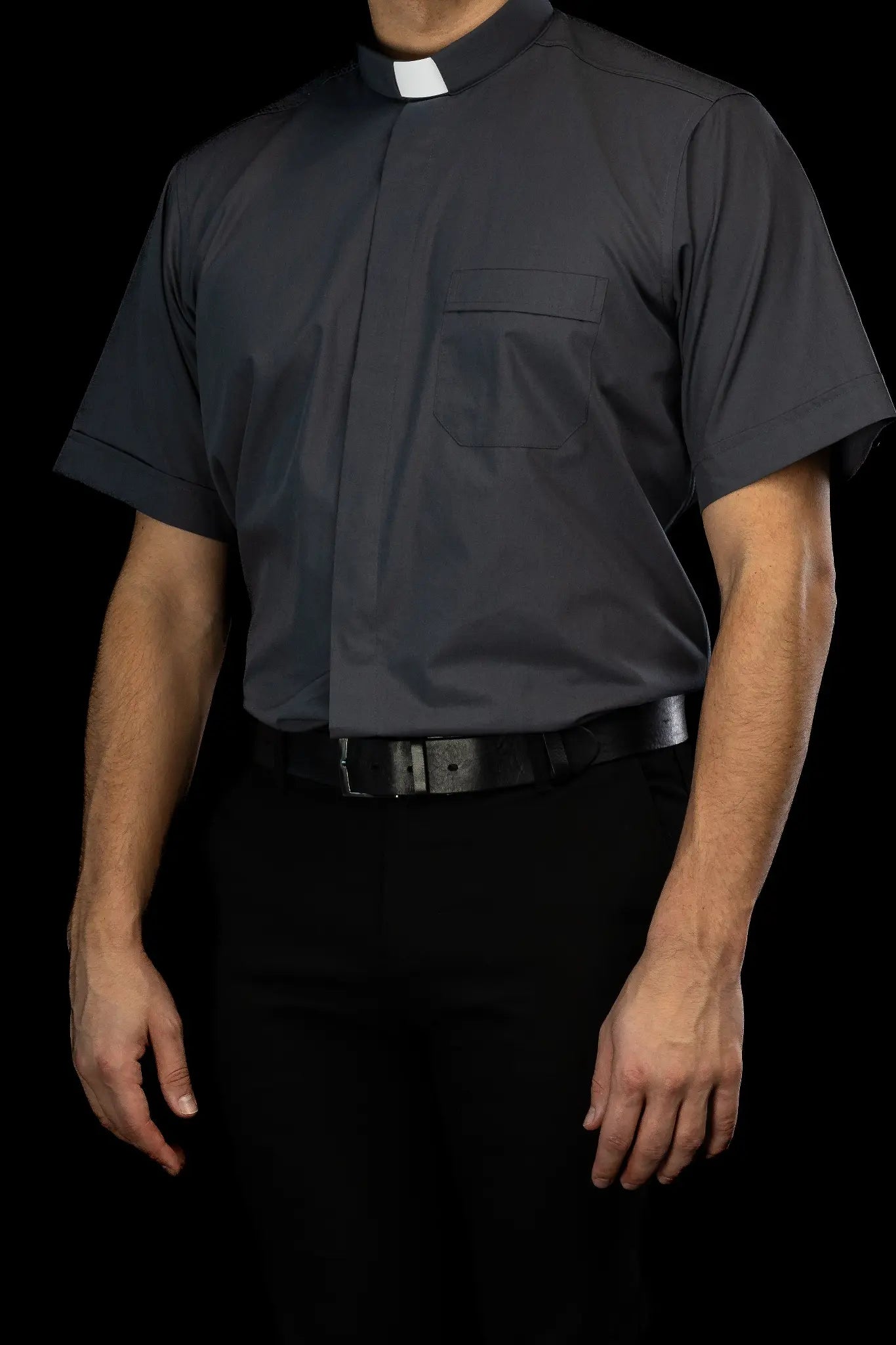 Clergy Shirt Dark Gray Short Sleeve with Collar Tab