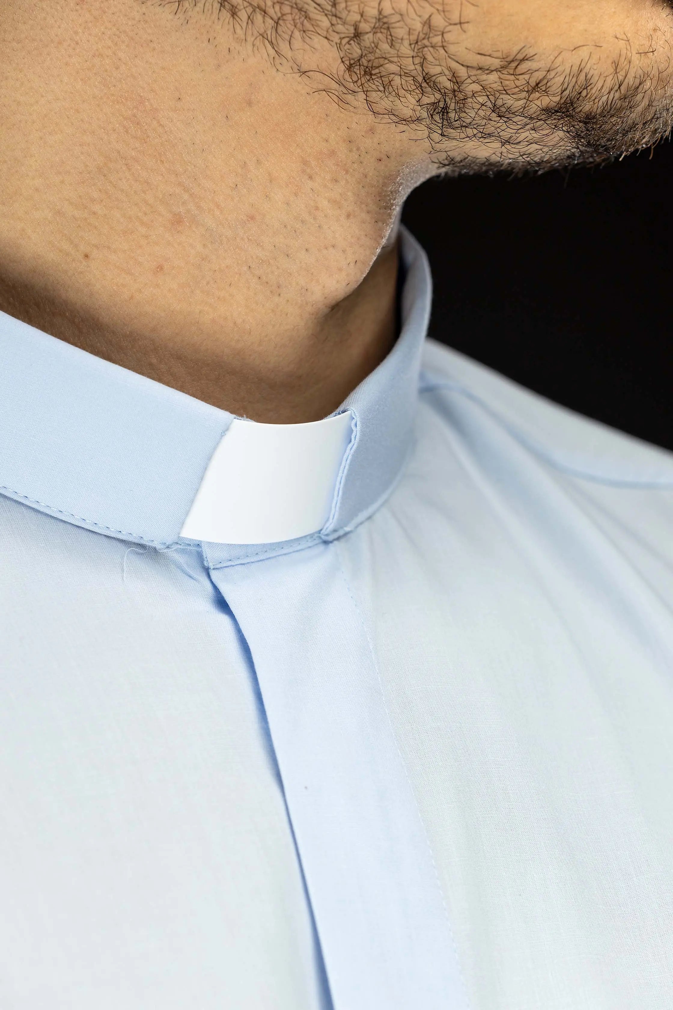 Clergy Shirt Blue Long Sleeve with Collar Tab