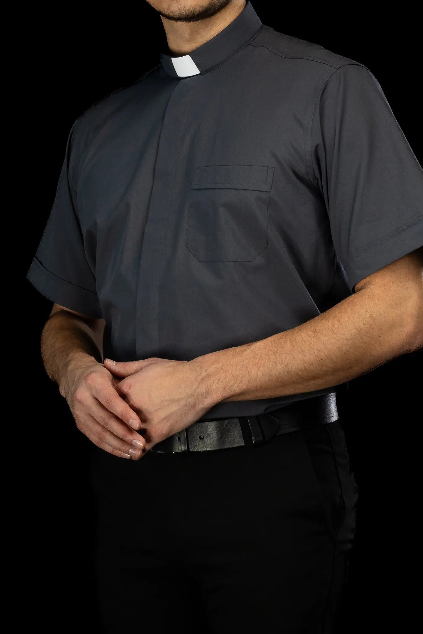 Clergy Shirt Dark Gray Short Sleeve with Collar Tab
