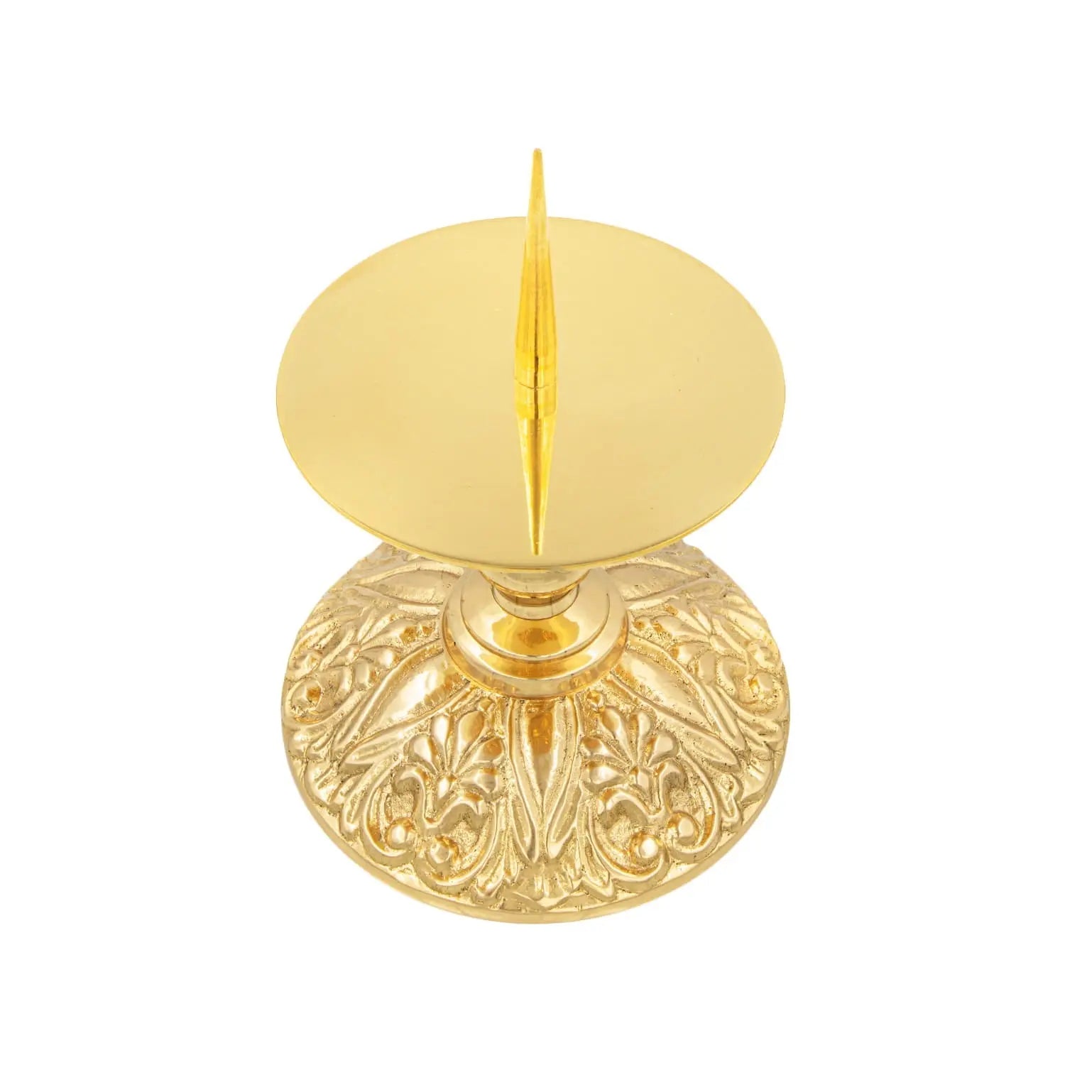 Brass Altar Candlestick with Decorative Base – 9 cm