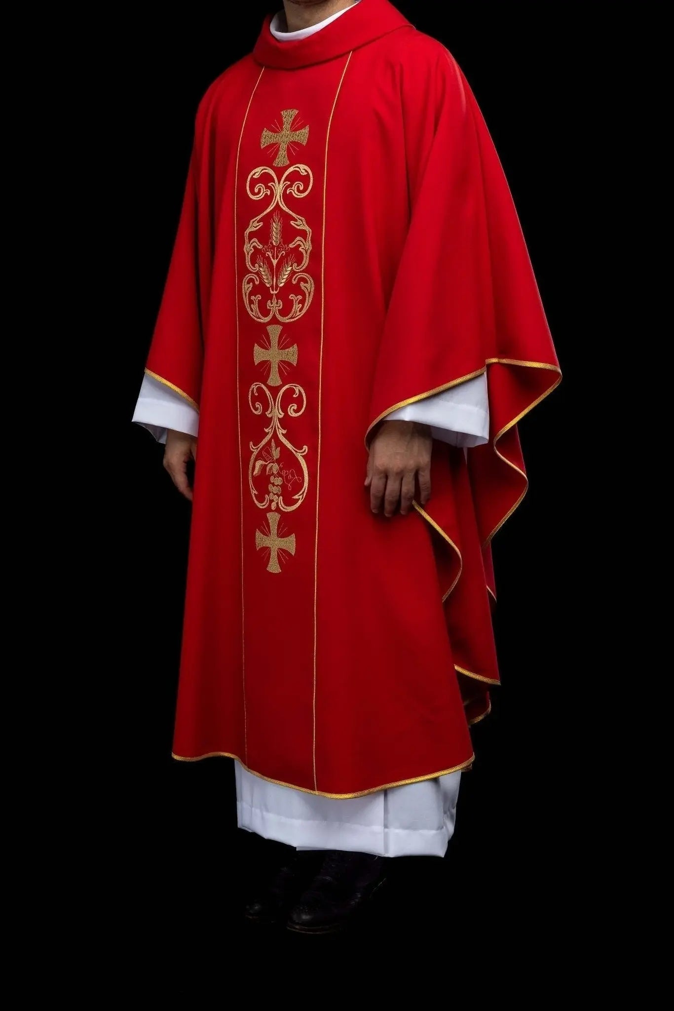 Red Liturgical Chasuble with Embroidered Band