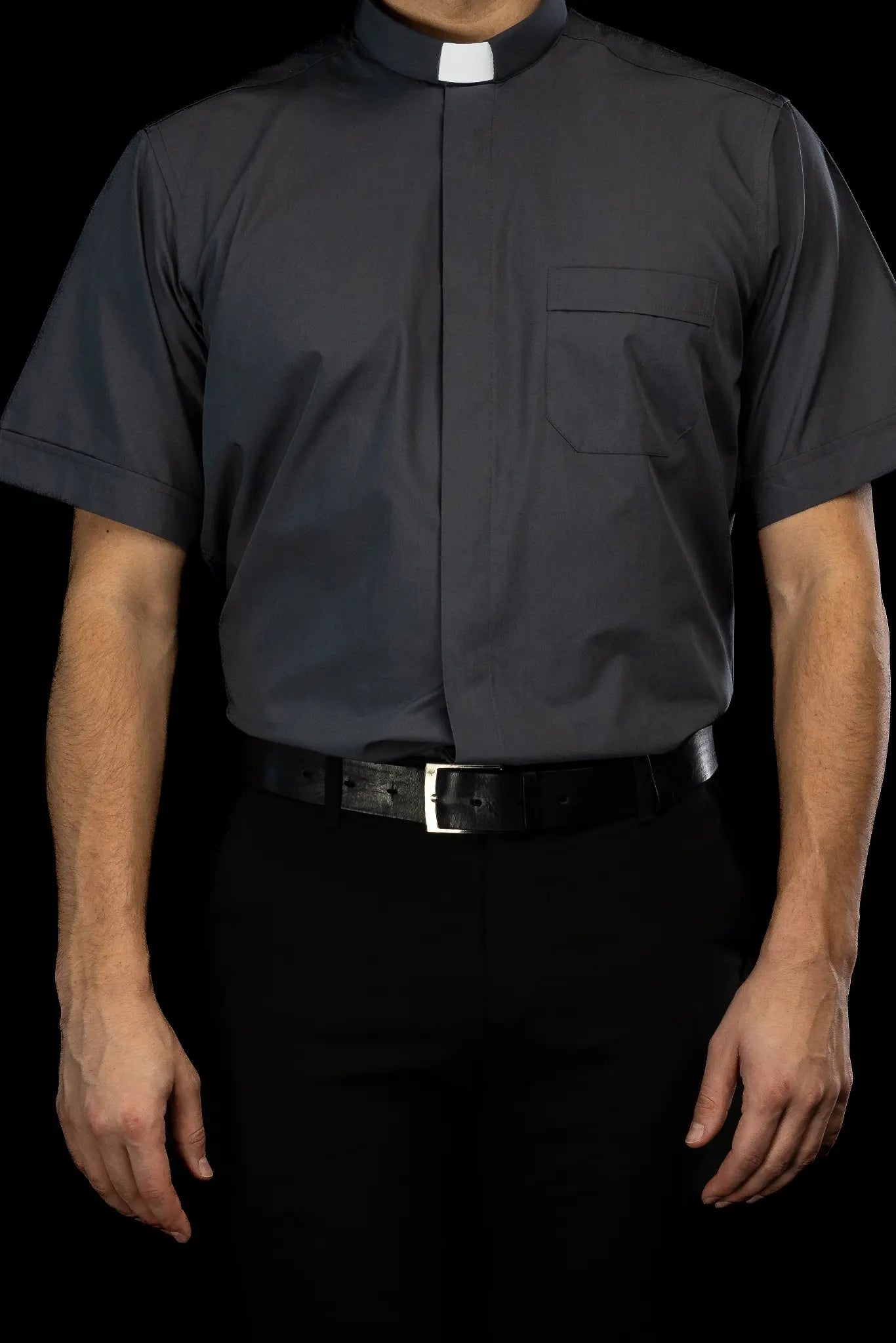 Clergy Shirt Dark Gray Short Sleeve with Collar Tab
