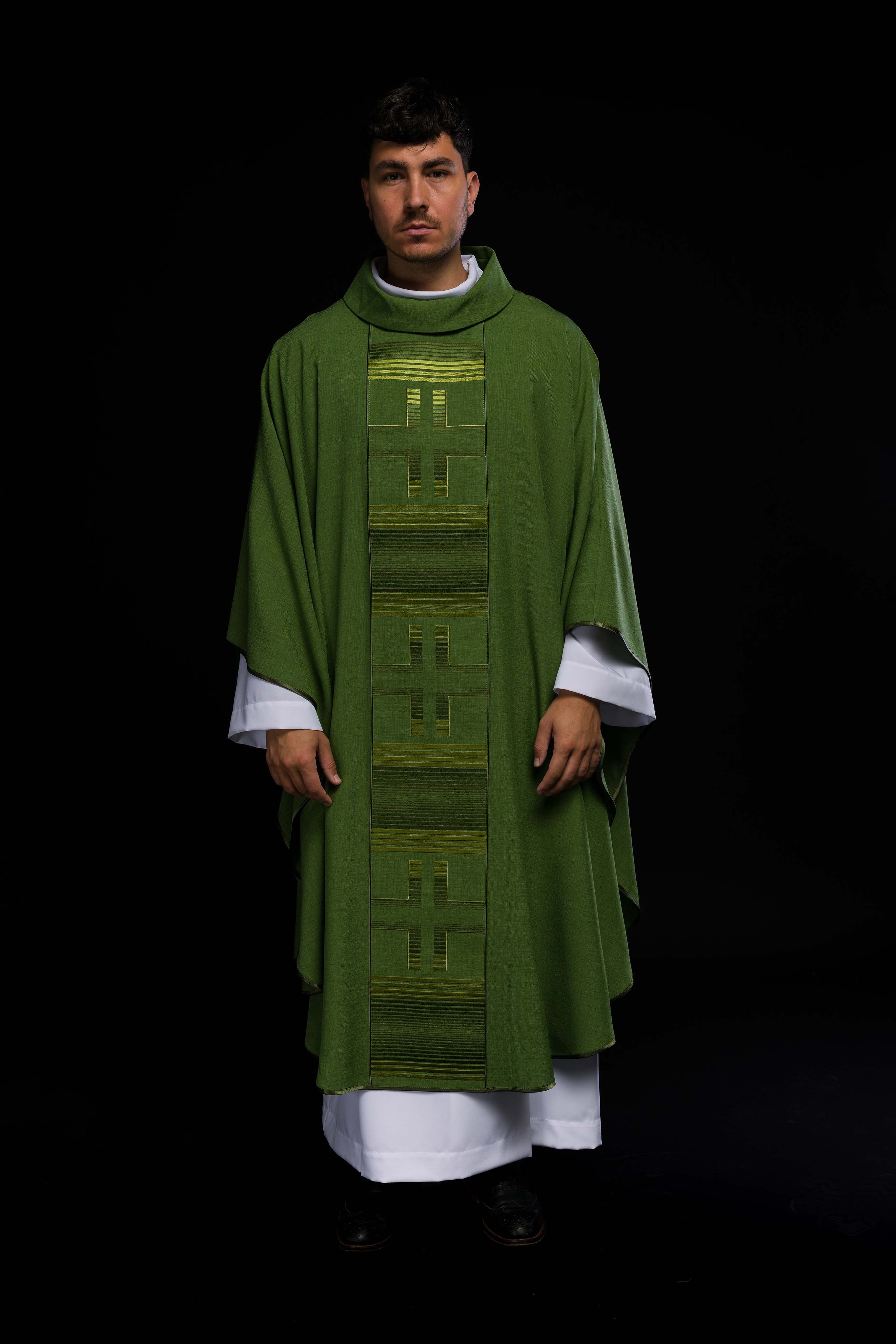 Embroidered chasuble with Crosses in green