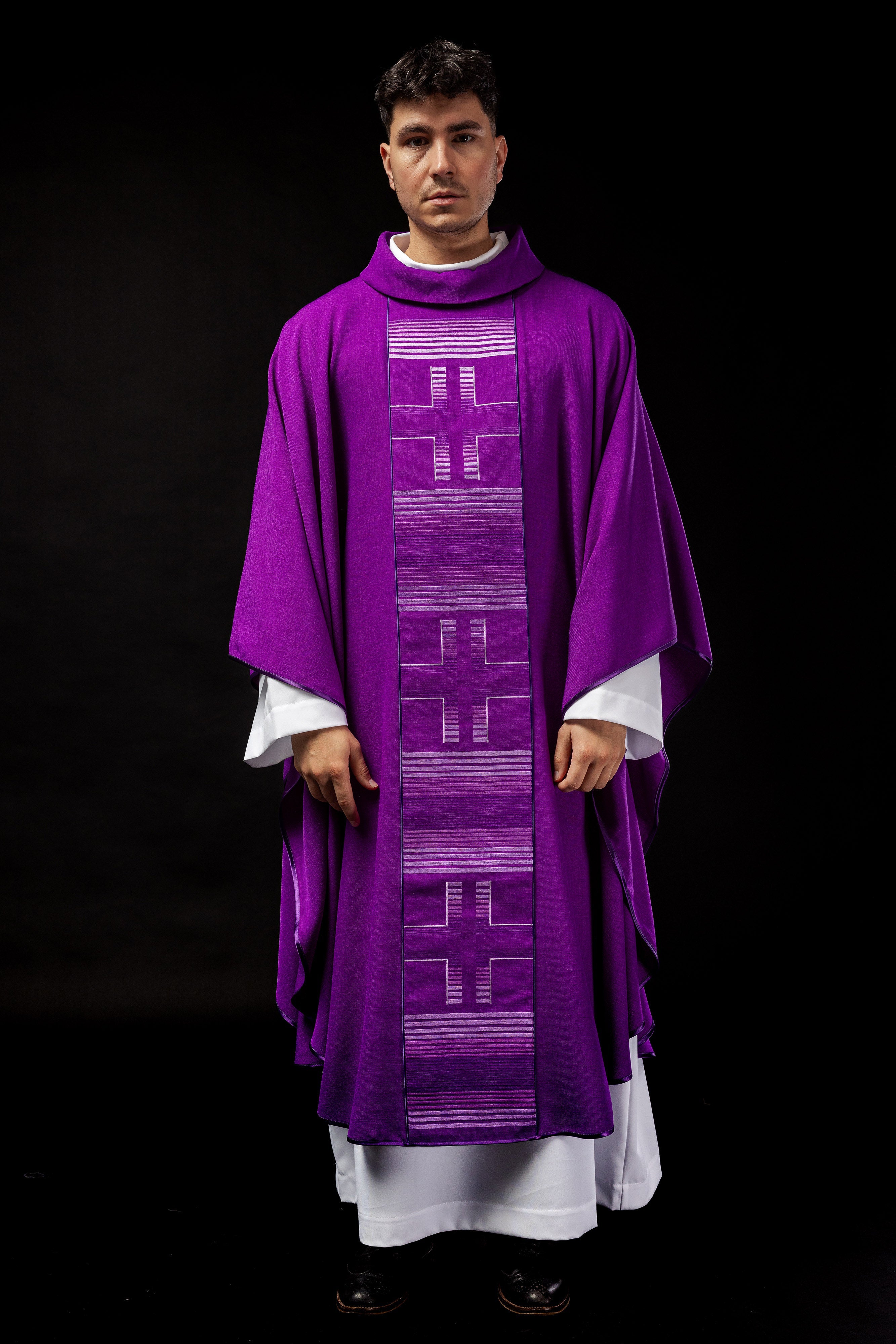 Embroidered chasuble with Crosses in purple