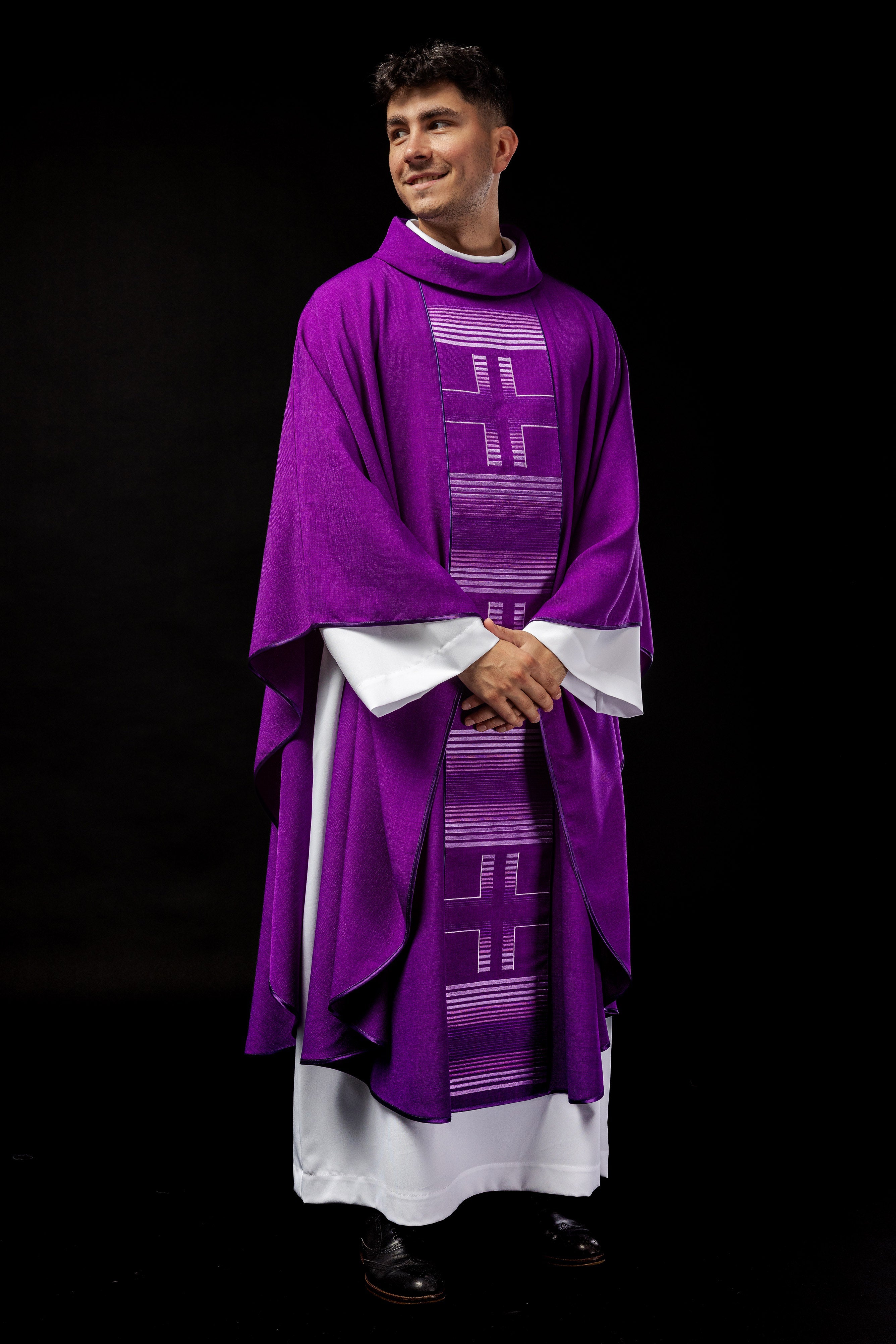 Embroidered chasuble with Crosses in purple