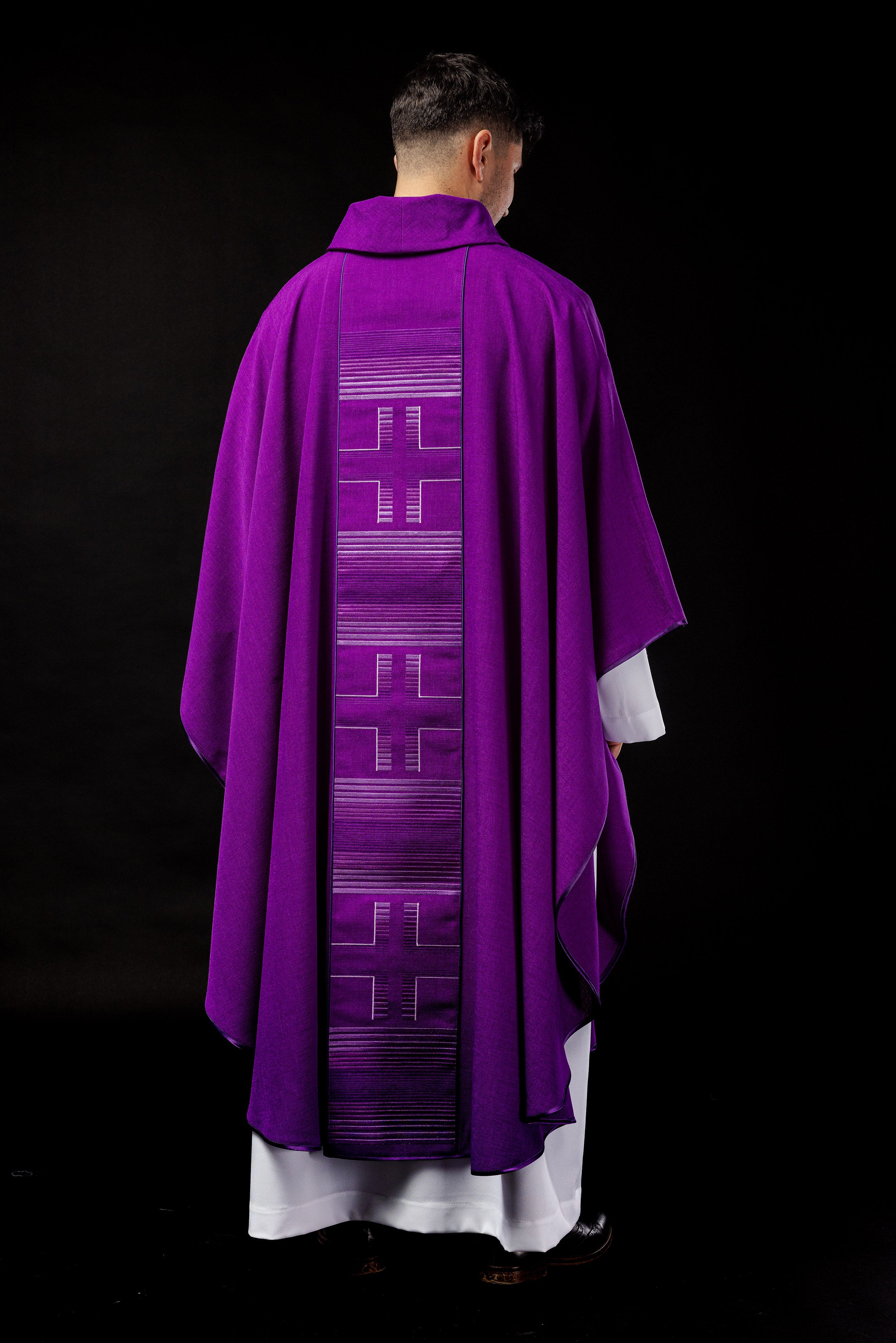 Embroidered chasuble with Crosses in purple