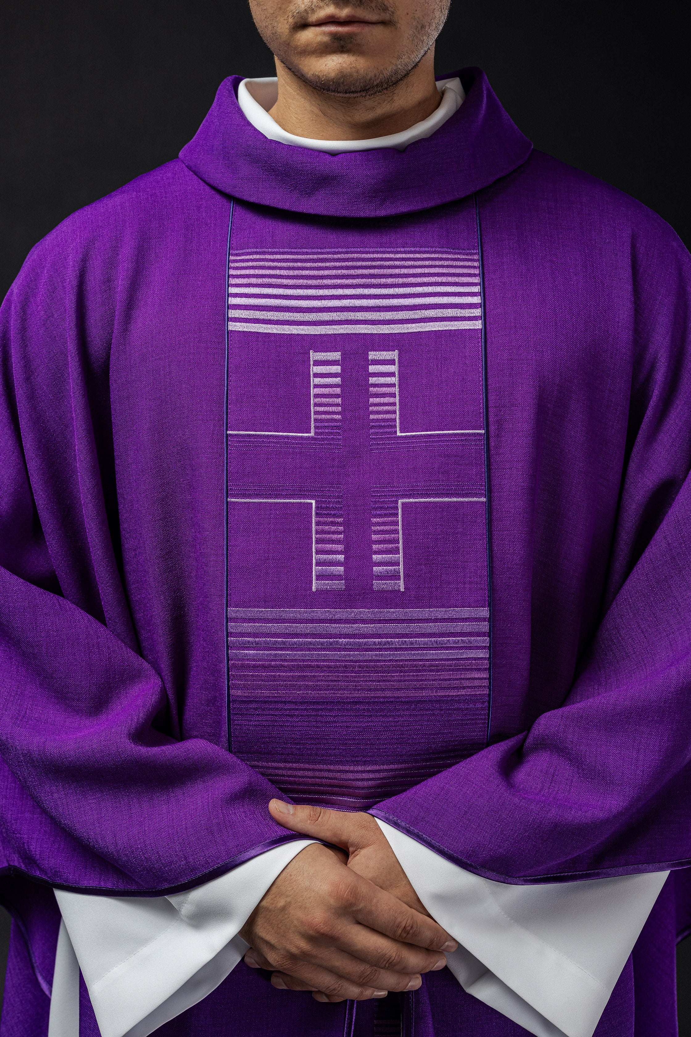 Embroidered chasuble with Crosses in purple