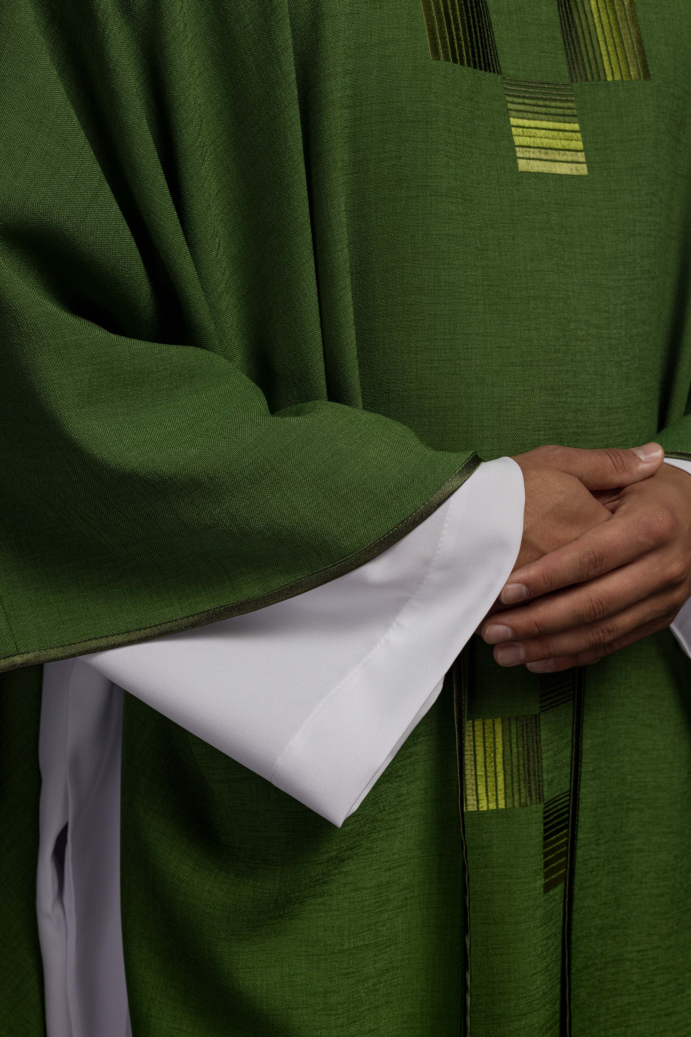Green chasuble with embroidered crosses