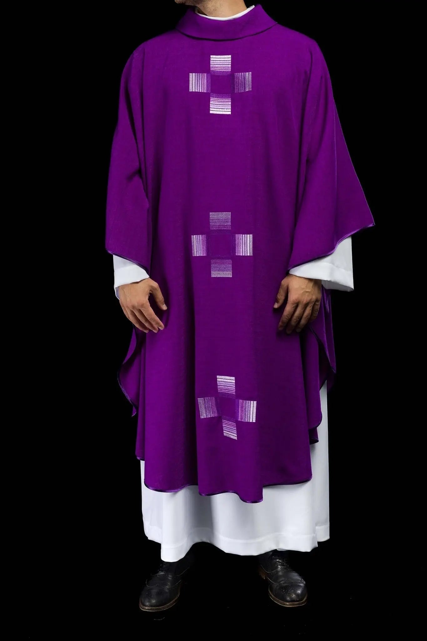 Purple chasuble with embroidered crosses