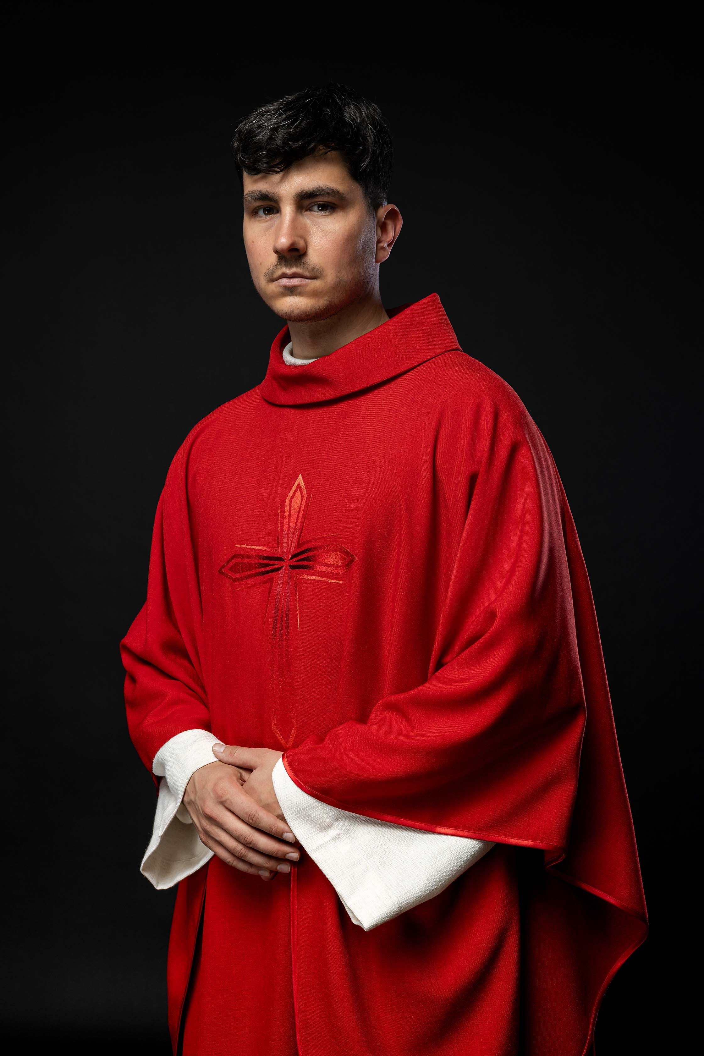 Embroidered chasuble in red