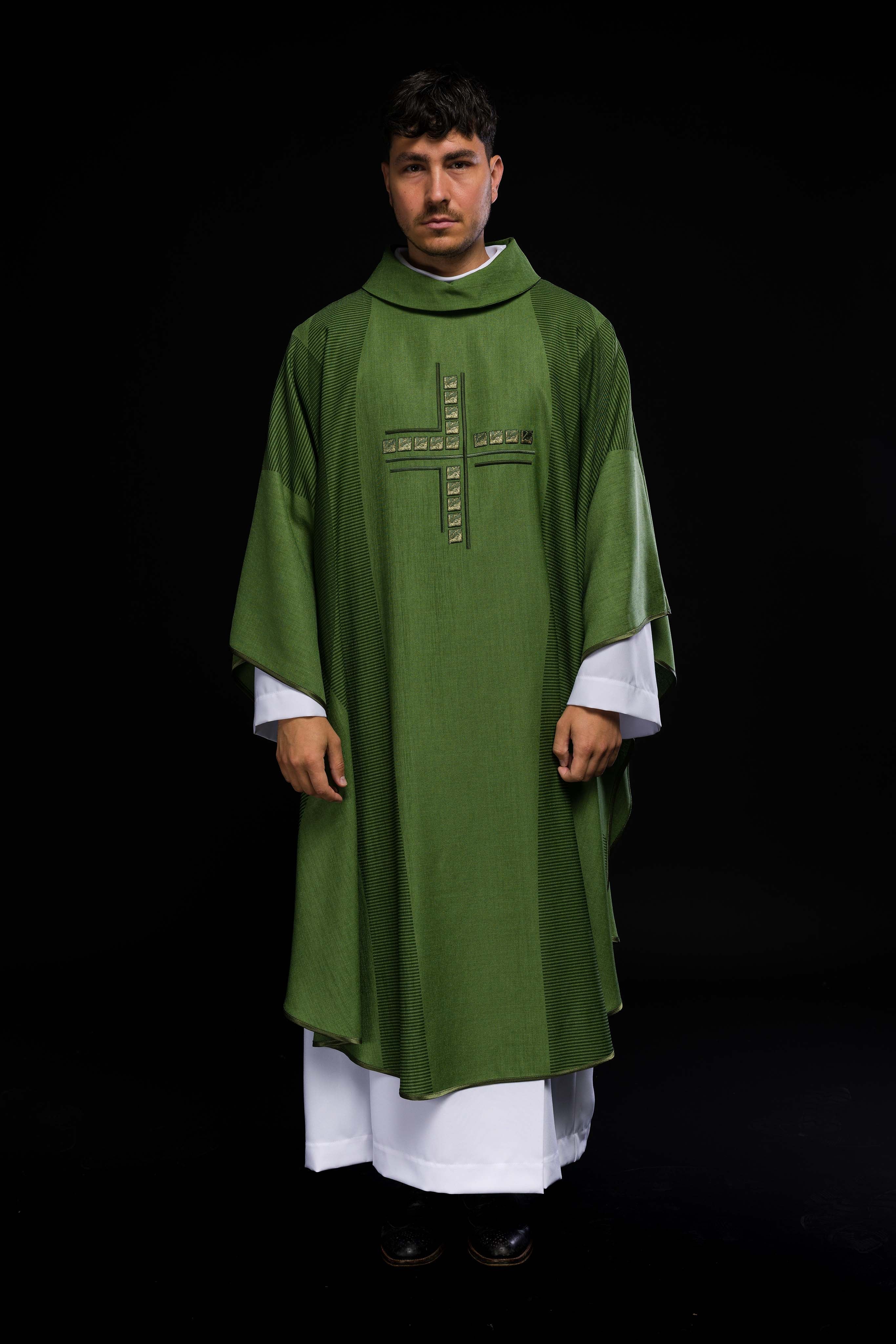 Green liturgical chasuble with cross
