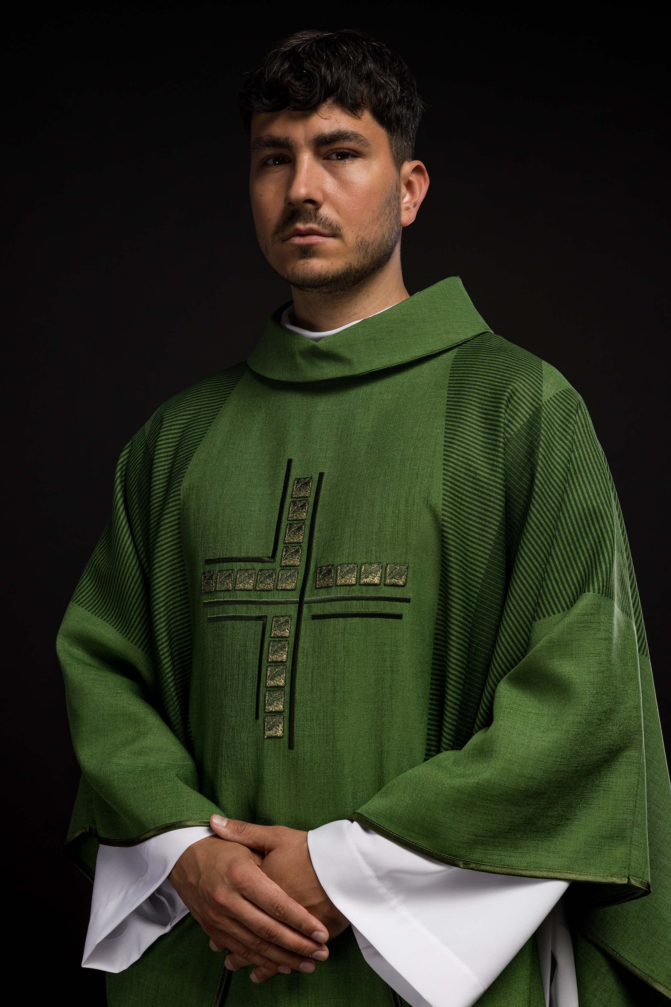 Green liturgical chasuble with cross