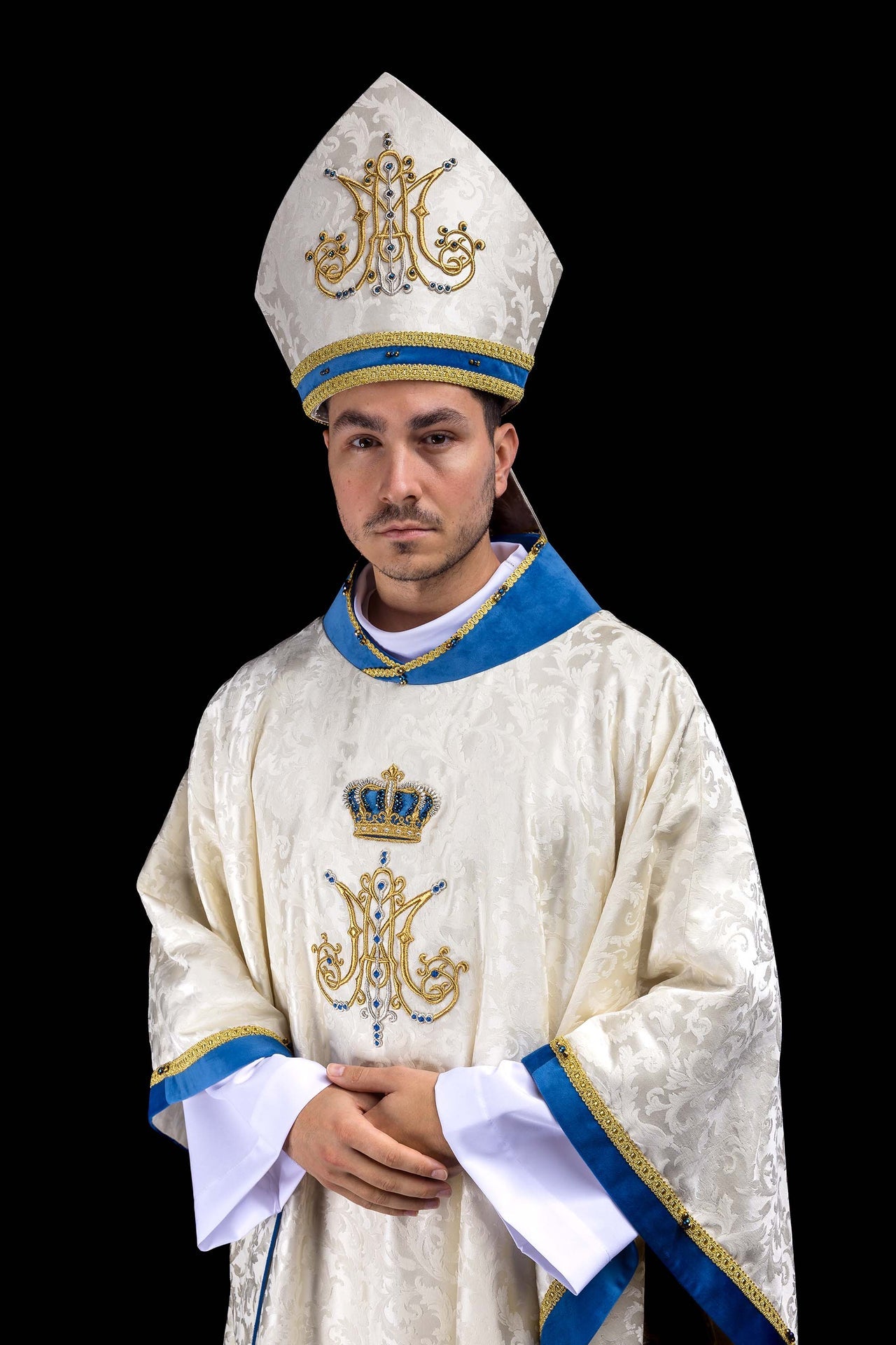 Ręcznie wykonana mitra maryjna z naturalnymi kamieniami Handmade 9006 - ORNATY.PL