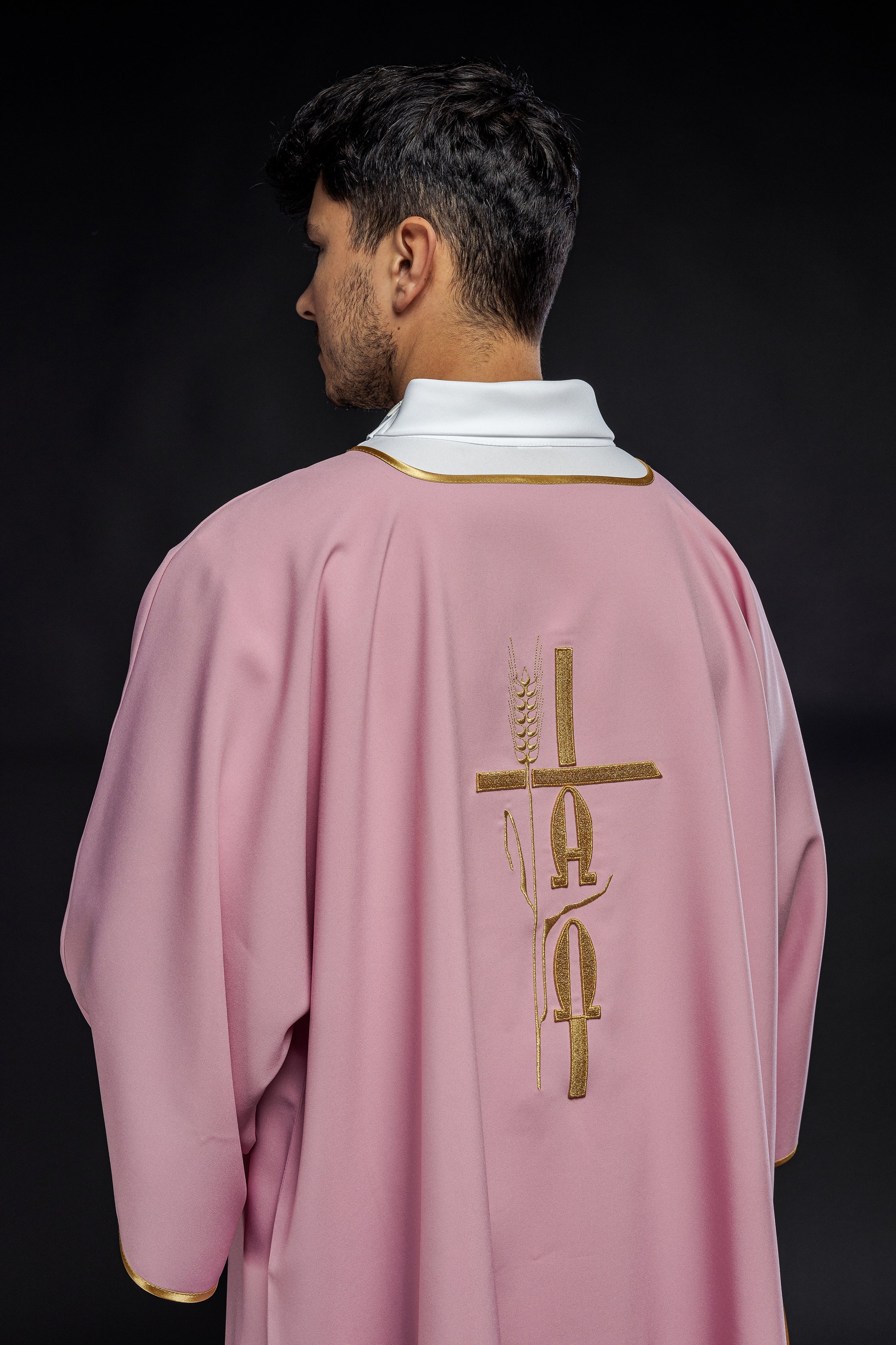 Pink Dalmatia with Alpha Omega embroidery