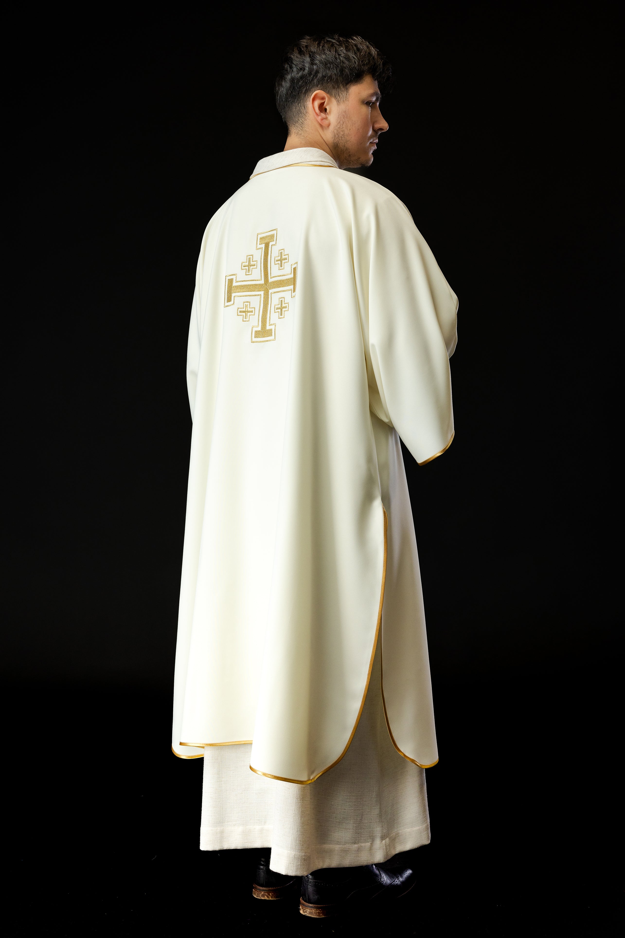 Ecru Dalmatia with embroidered gold crosses