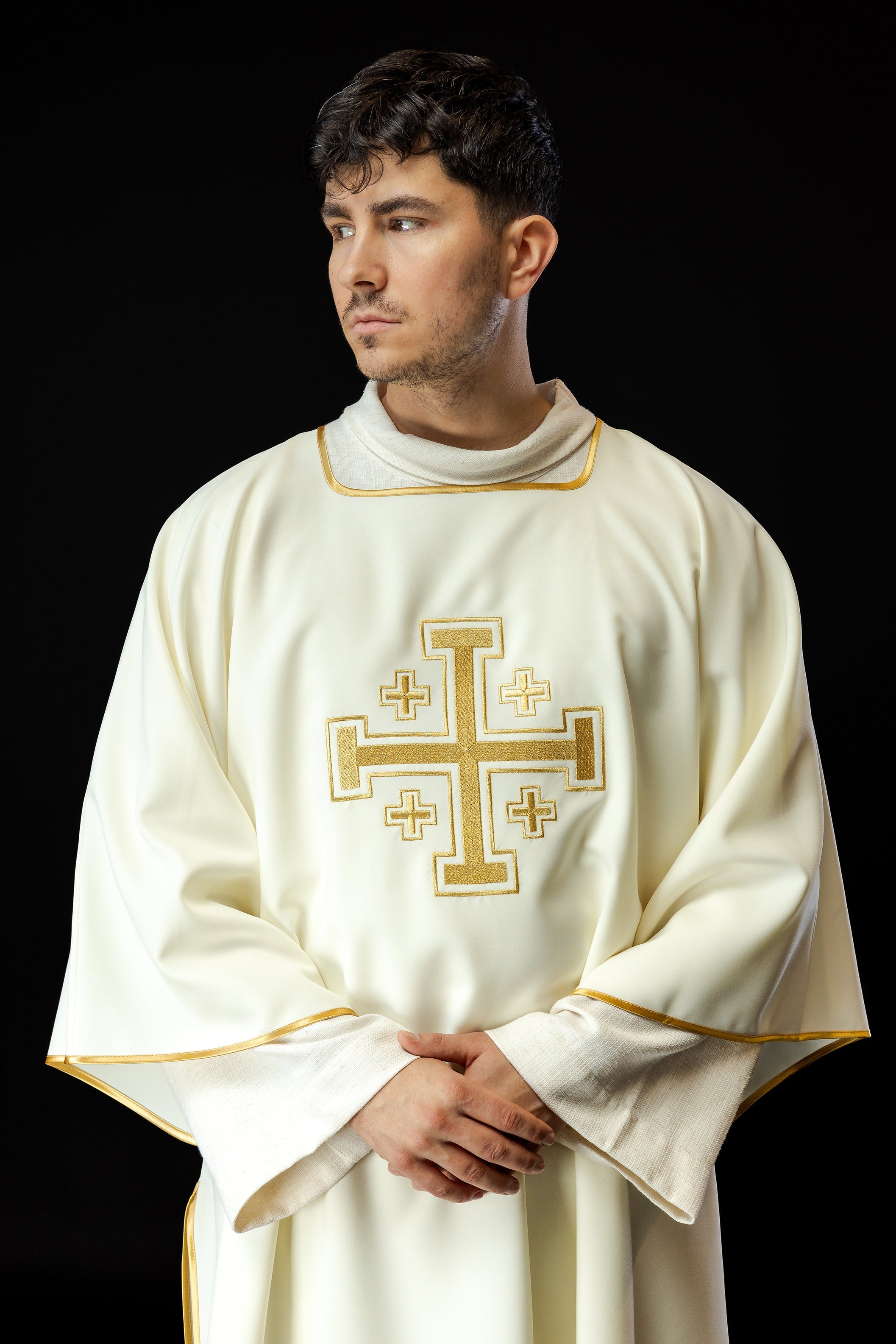 Ecru Dalmatia with embroidered gold crosses