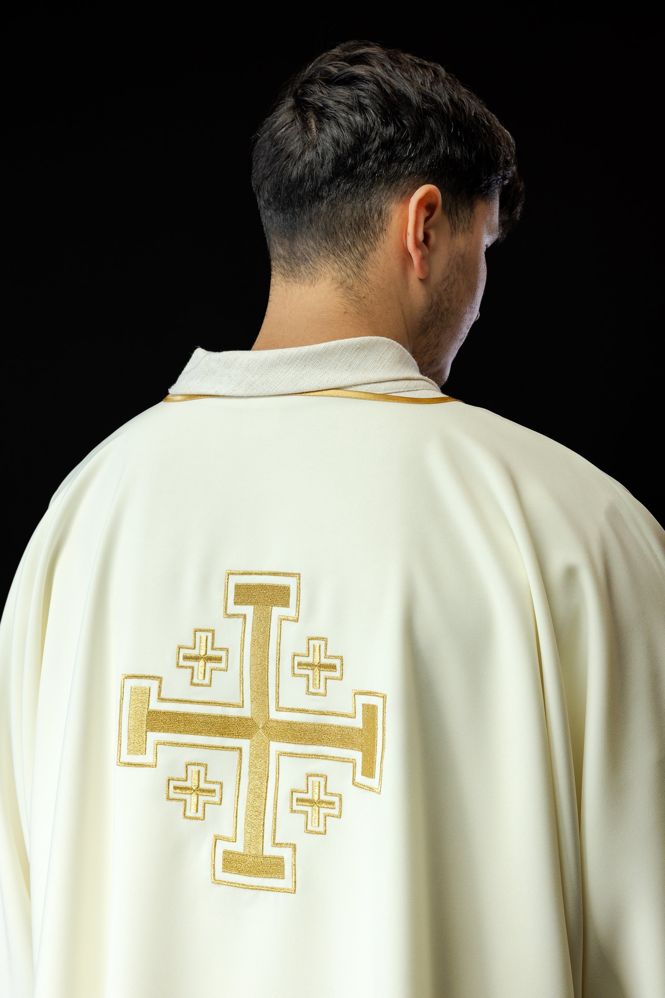 Ecru Dalmatia with embroidered gold crosses