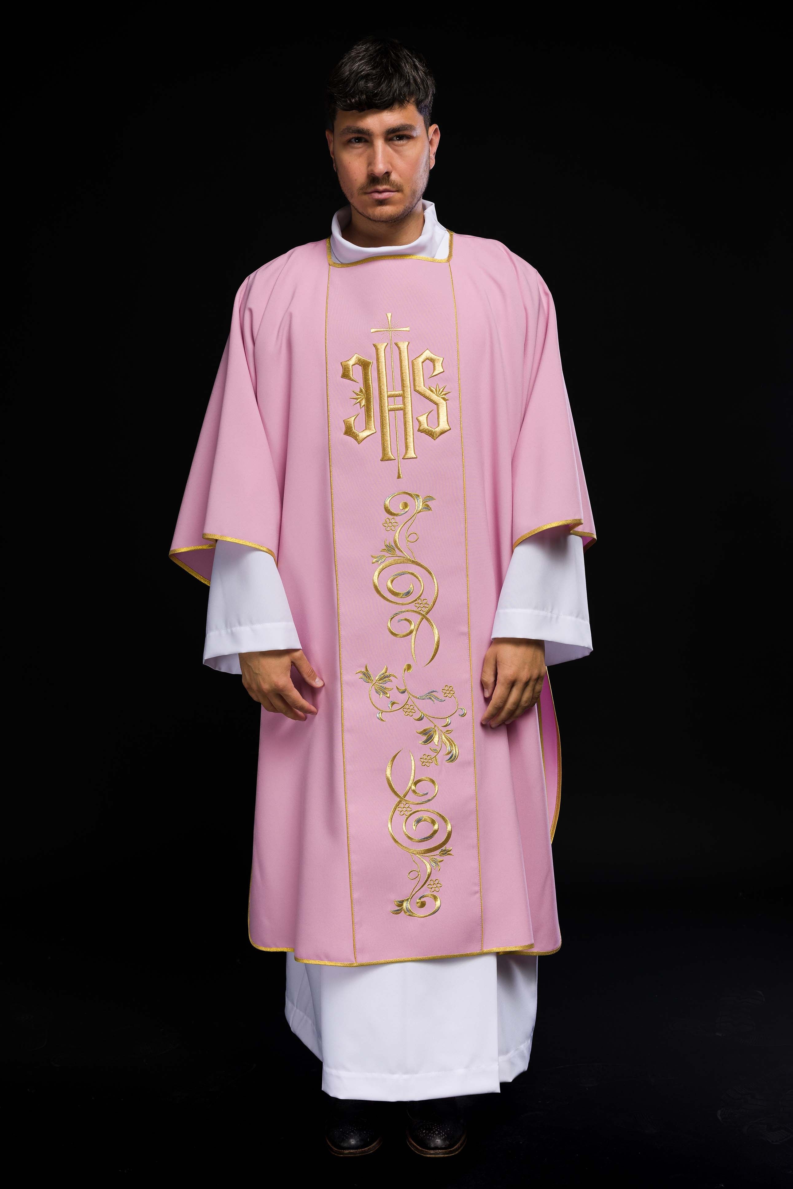 Pink Dalmatic with Embroidered IHS Band