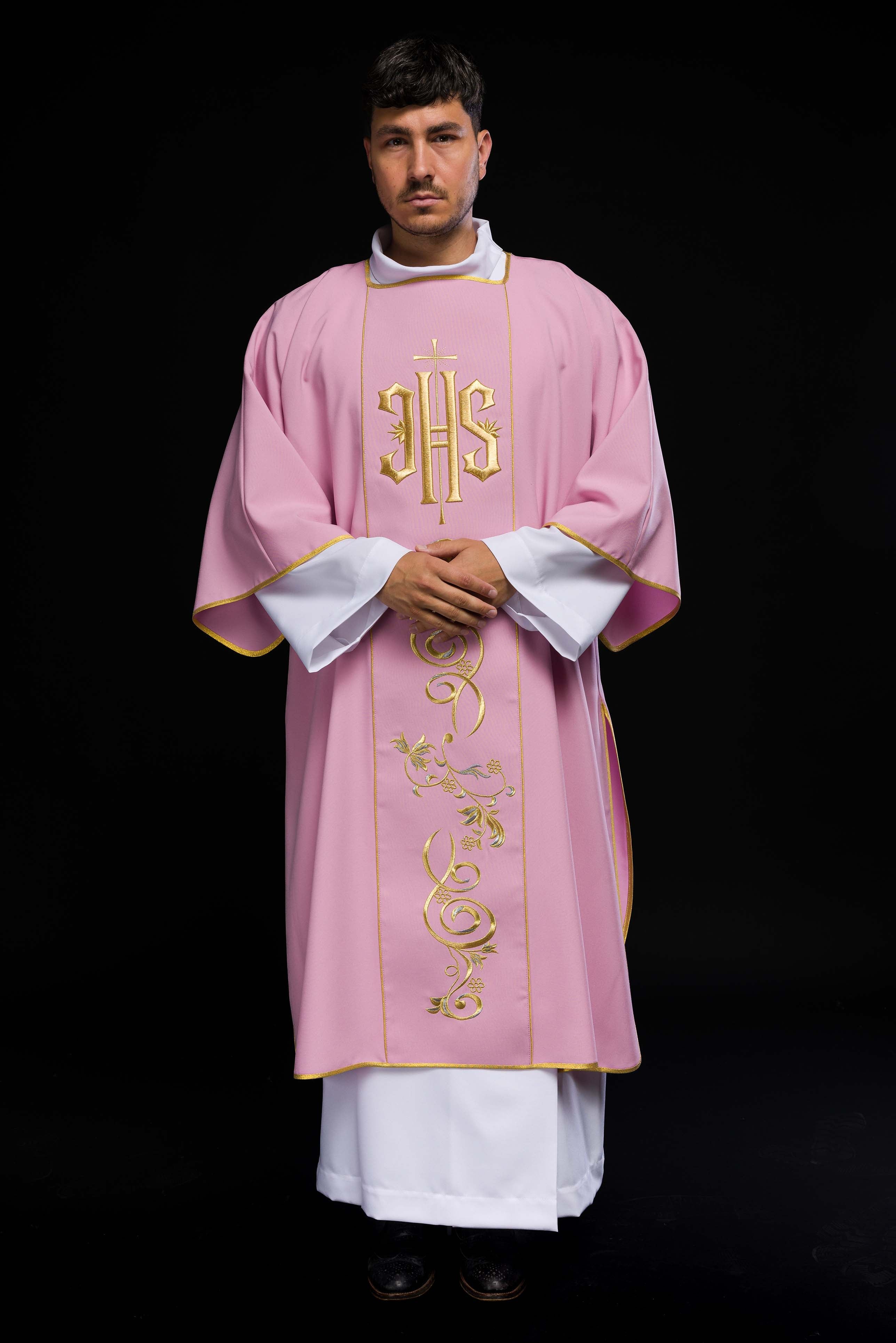Pink Dalmatic with Embroidered IHS Band