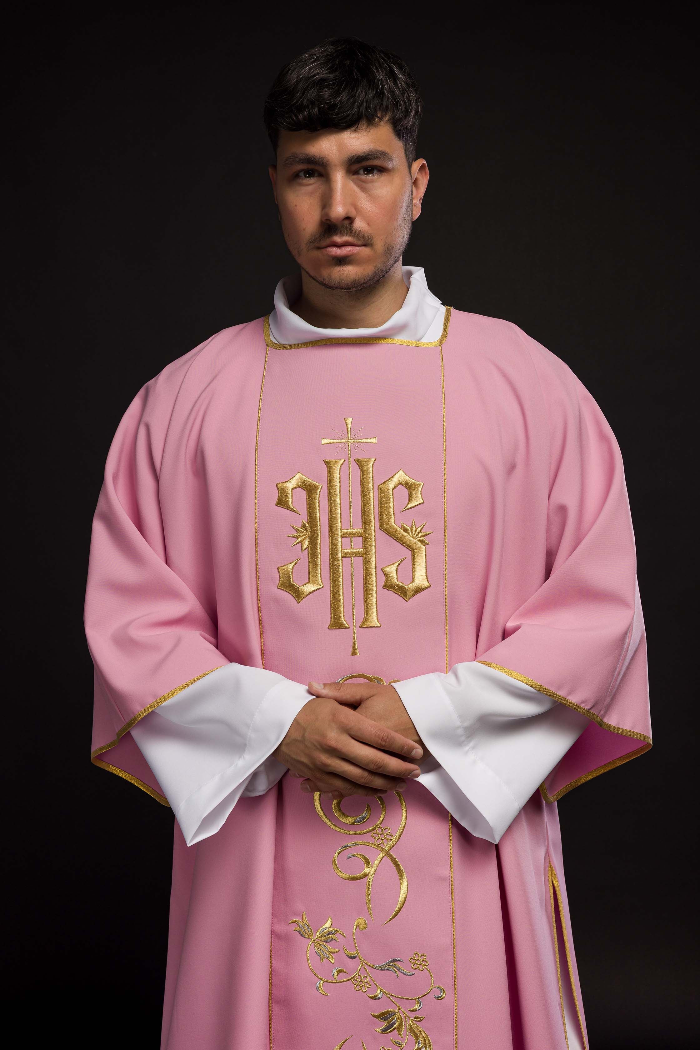 Pink Dalmatic with Embroidered IHS Band